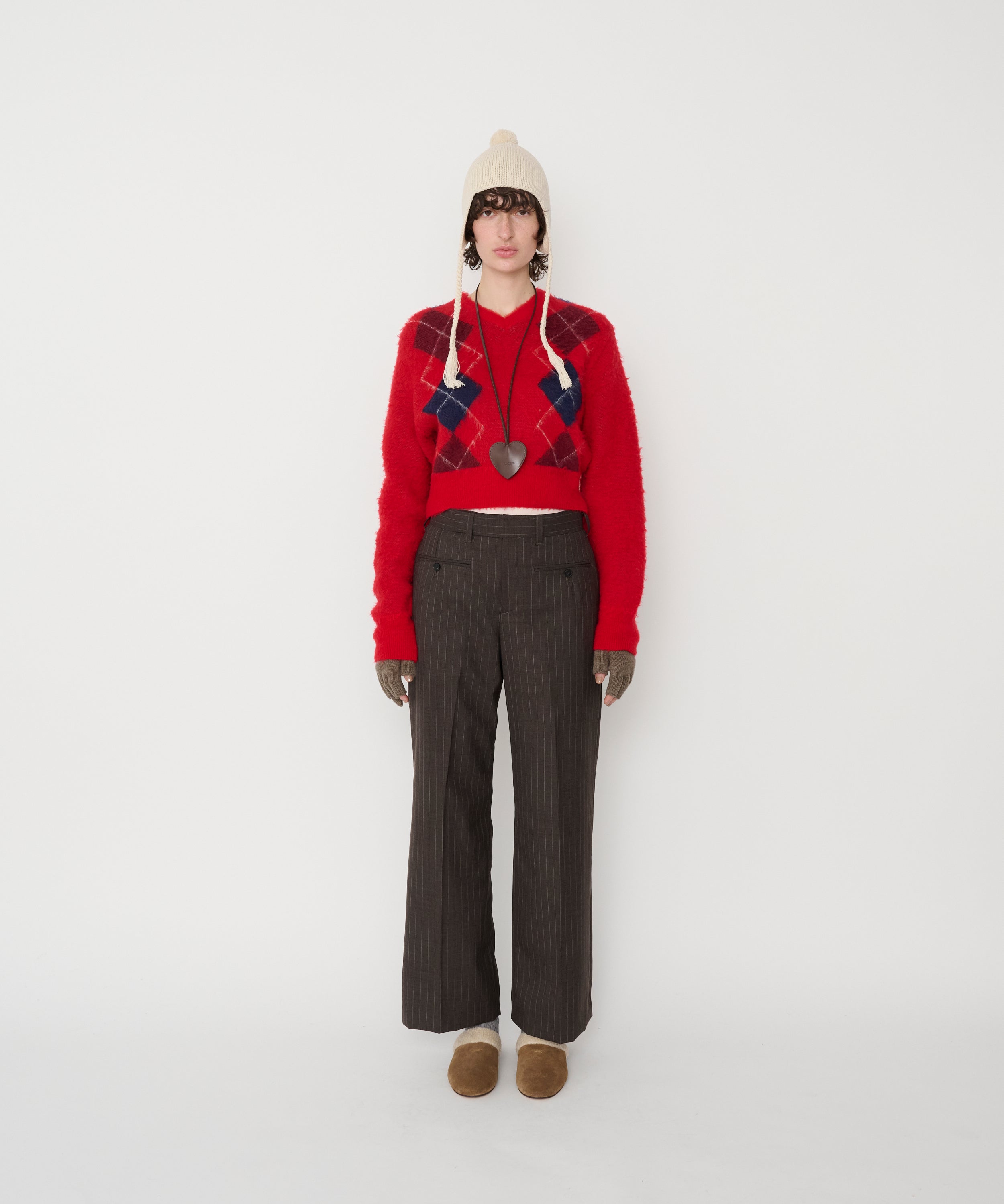 7G WOOL JACQUARD ARGYLE V NECK SHORT KNIT