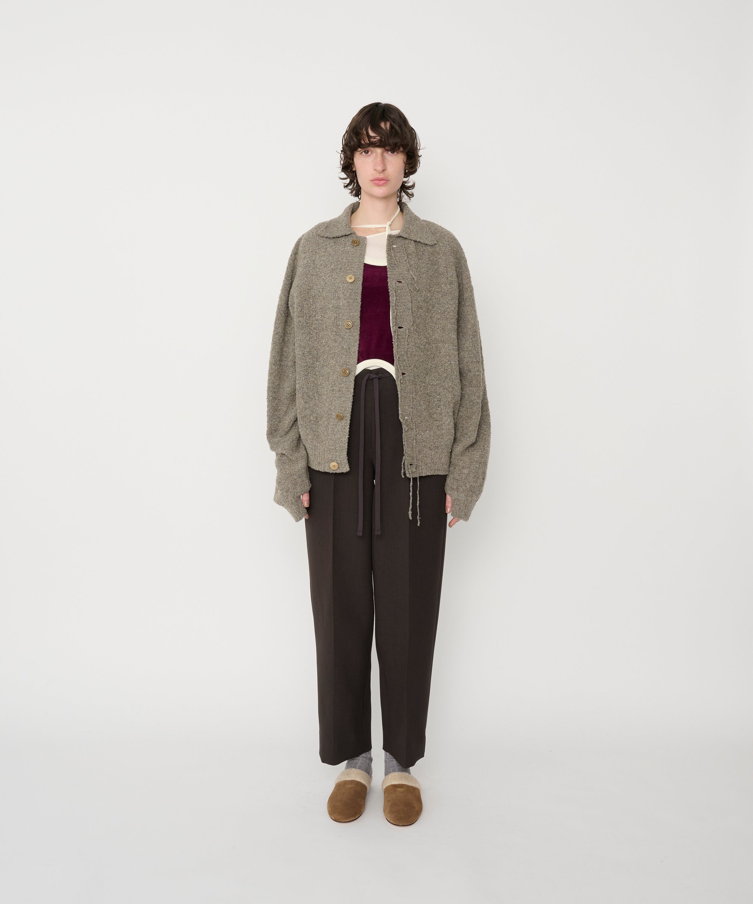 5G REVERSE STICHES POLO COLLAR KNIT CARDIGAN