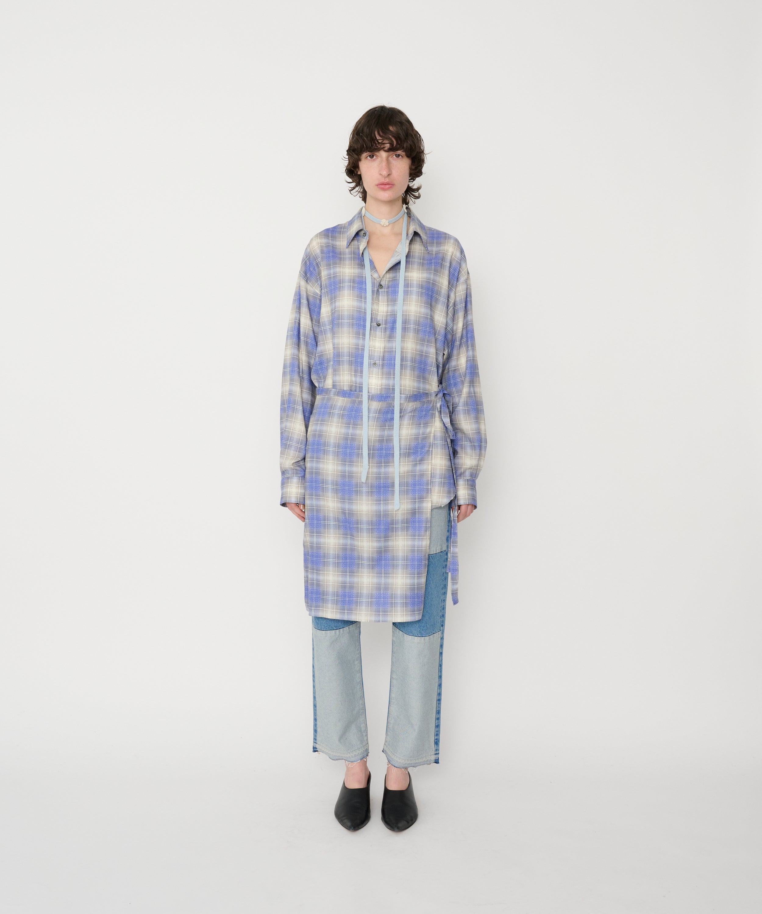 COTTON RAYON SILK PRINT CHECK WRAP SKIRT