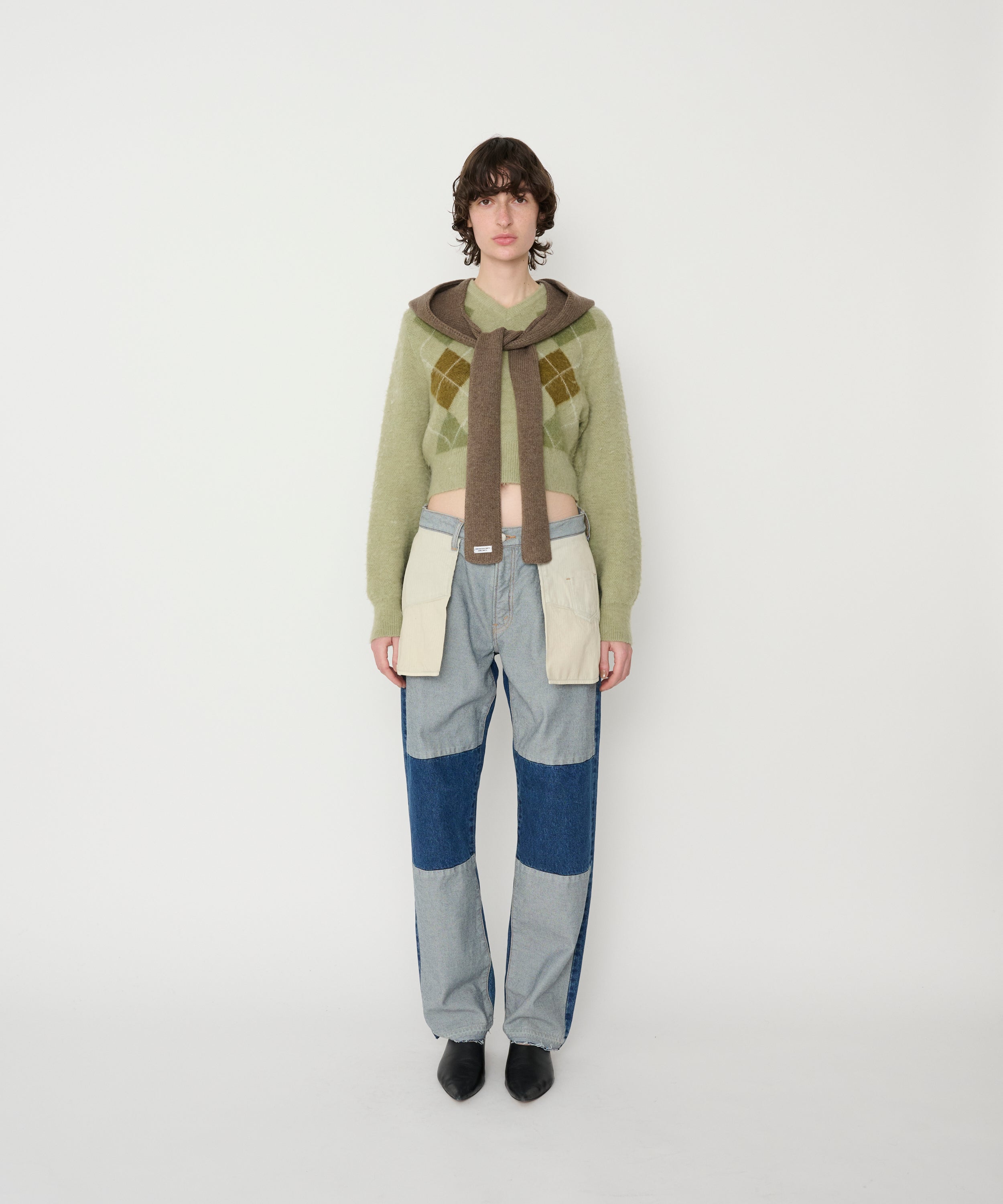 7G WOOL JACQUARD ARGYLE V NECK SHORT KNIT