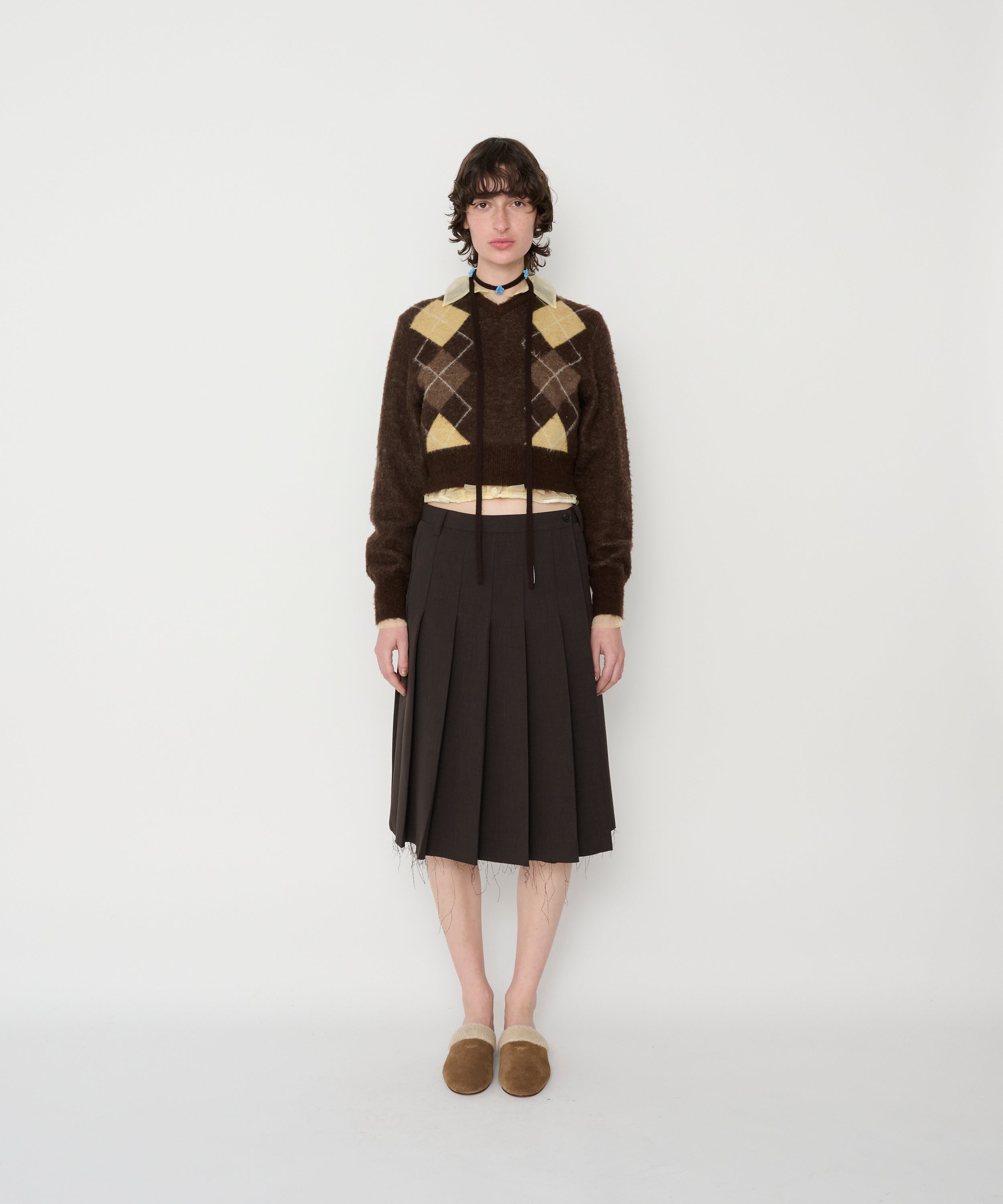 7G WOOL JACQUARD ARGYLE V NECK SHORT KNIT