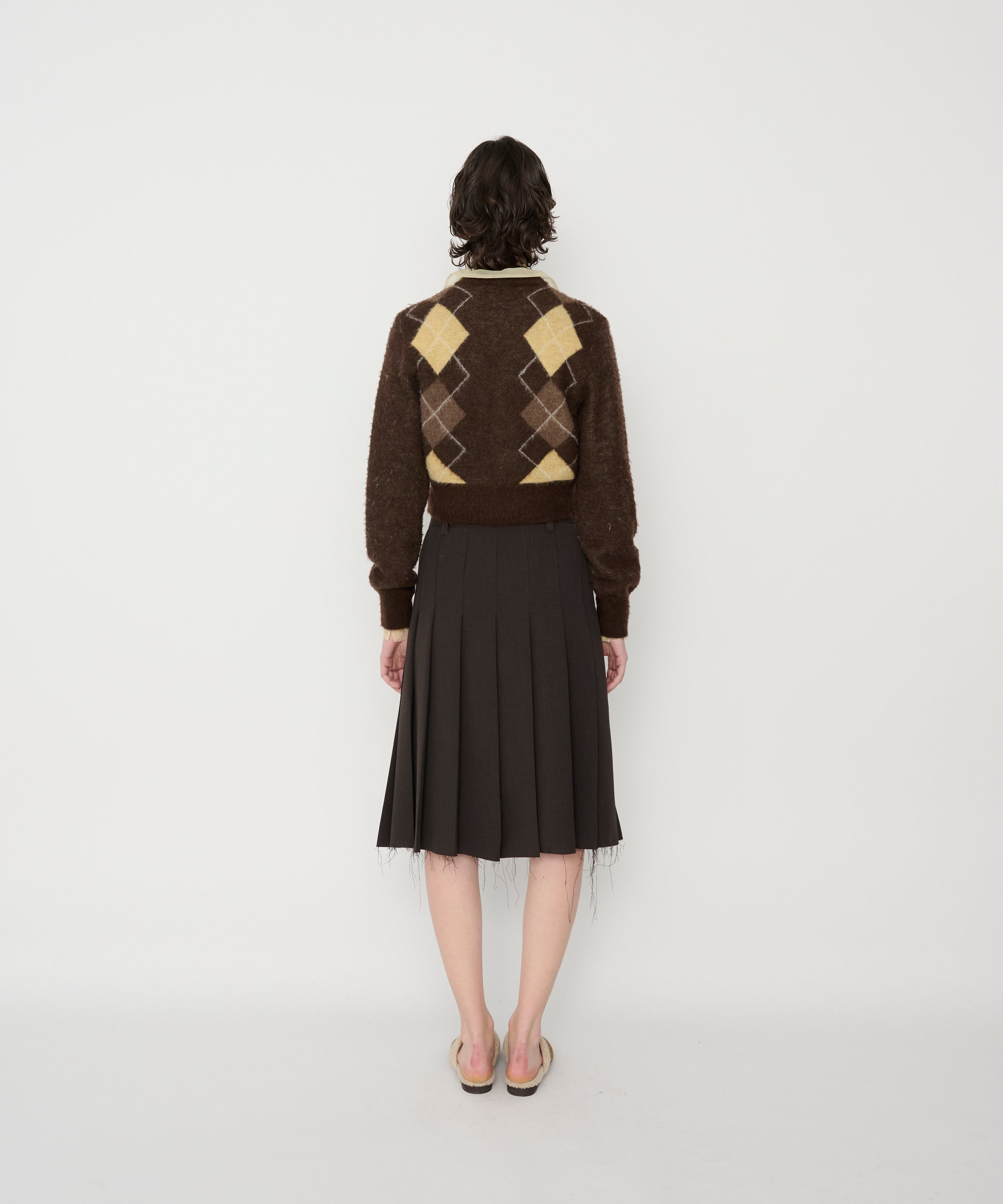 7G WOOL JACQUARD ARGYLE V NECK SHORT KNIT