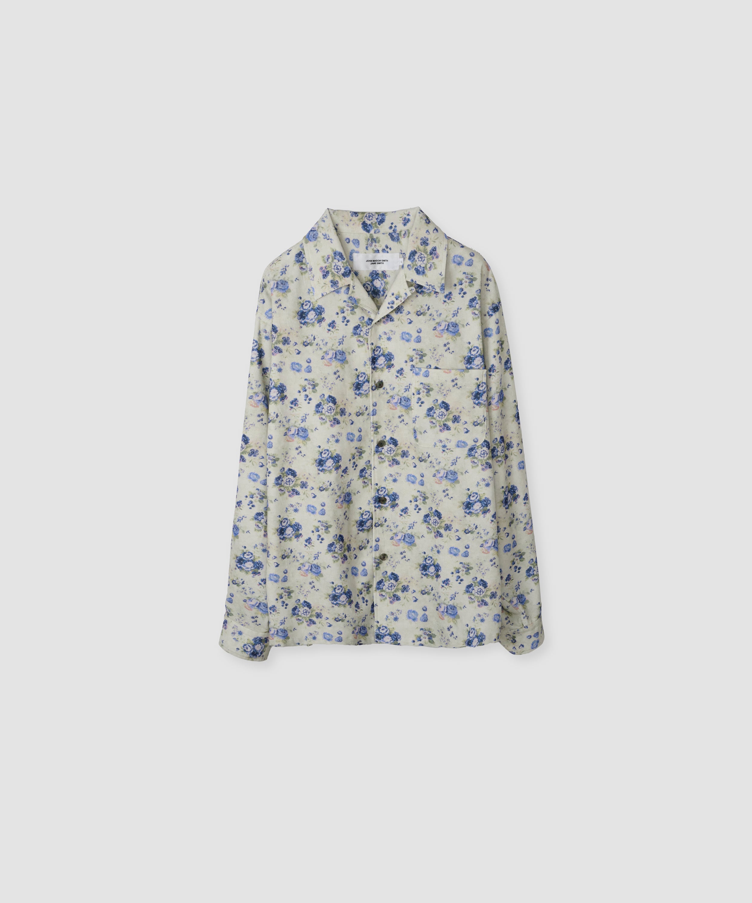COTTON CORDUROY FLOWER PRINT OPEN COLLAR SHIRT