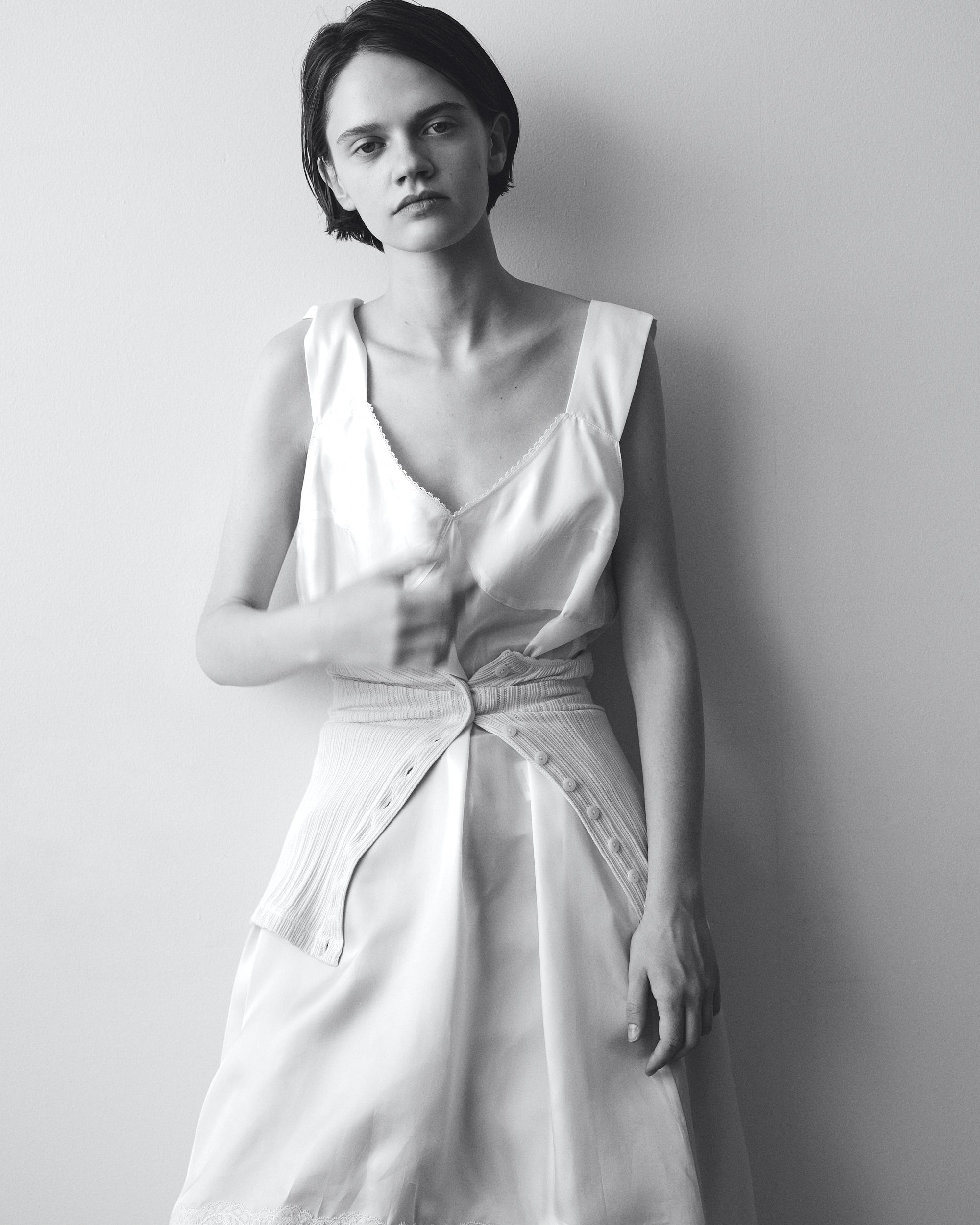 WASHED CUPRO LACE TRIMMED MIDI DRESS