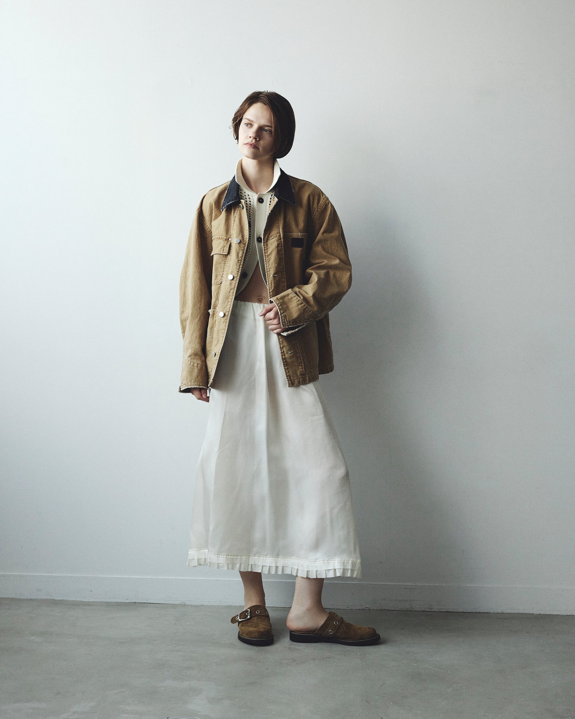 WASHED CUPRO FRILL SLIT SKIRT