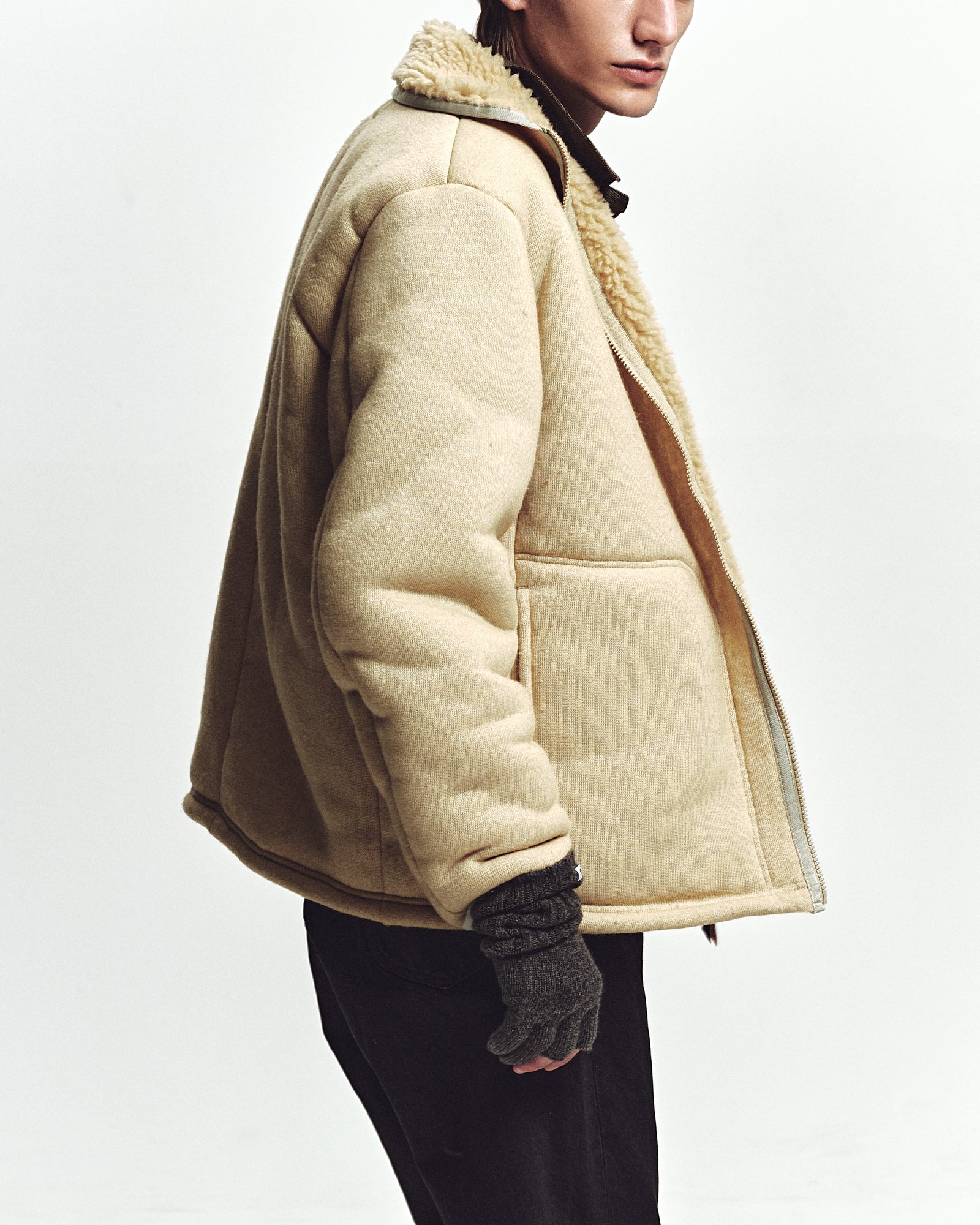 POLYESTER BOA FLEECE REVERSIBLE ZIP UP JACKET