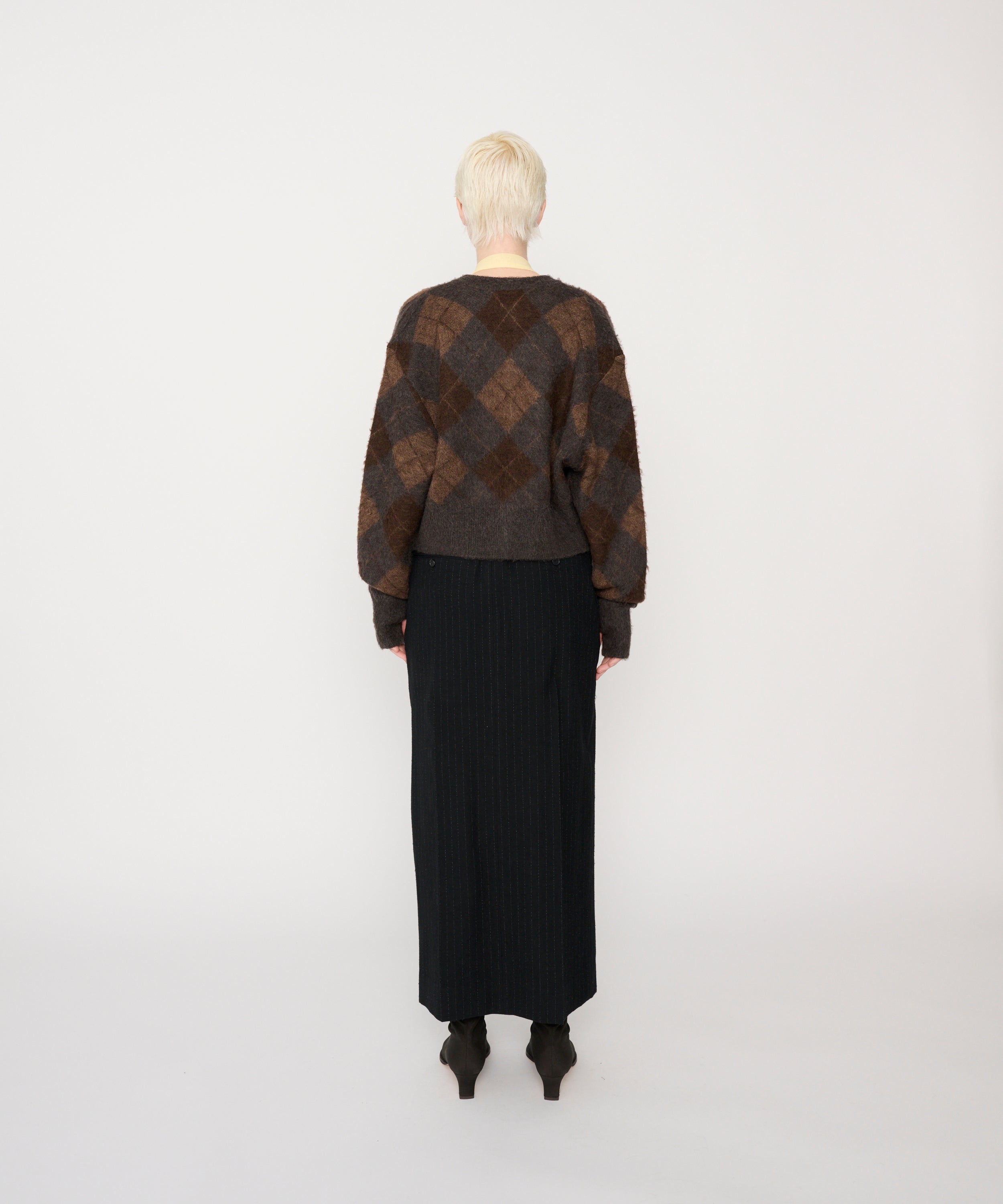 WOOL SILK HOUNDSTOOTH DOUBLE BELT SKIRT