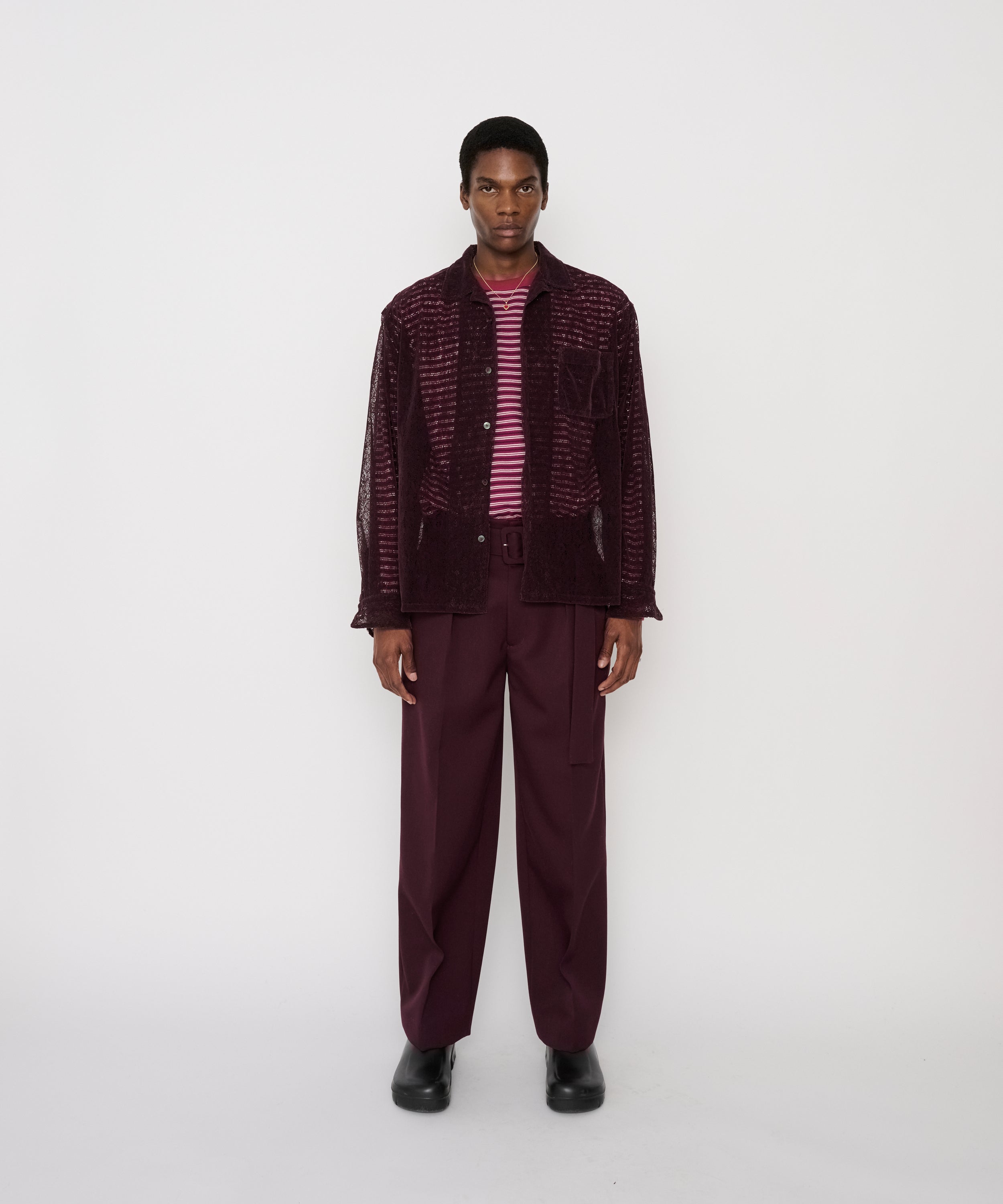 WOOL DOESKIN BELTED TWO TUCK SLACKS