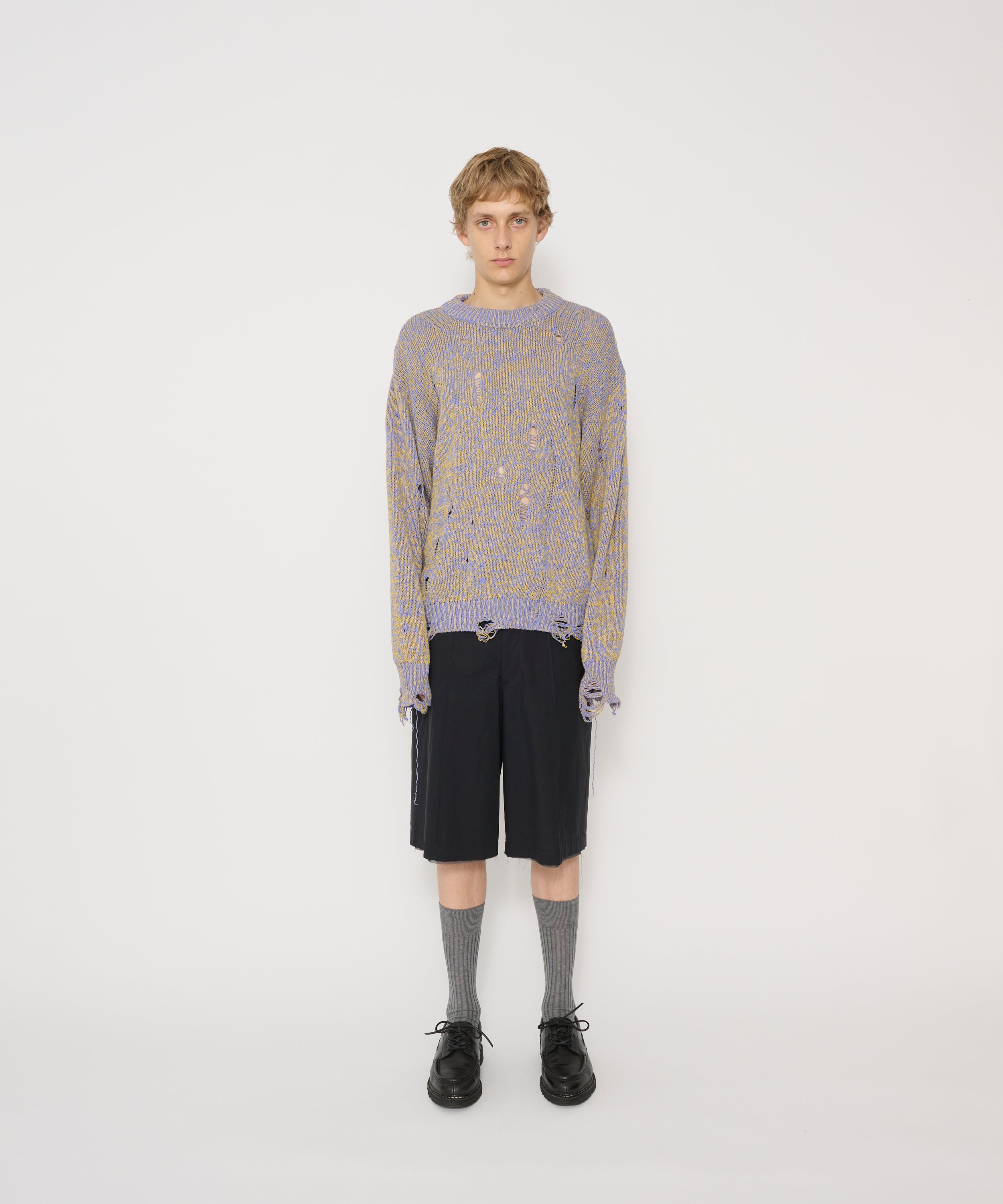 DAMAGE COTTON KNIT CREW NECK