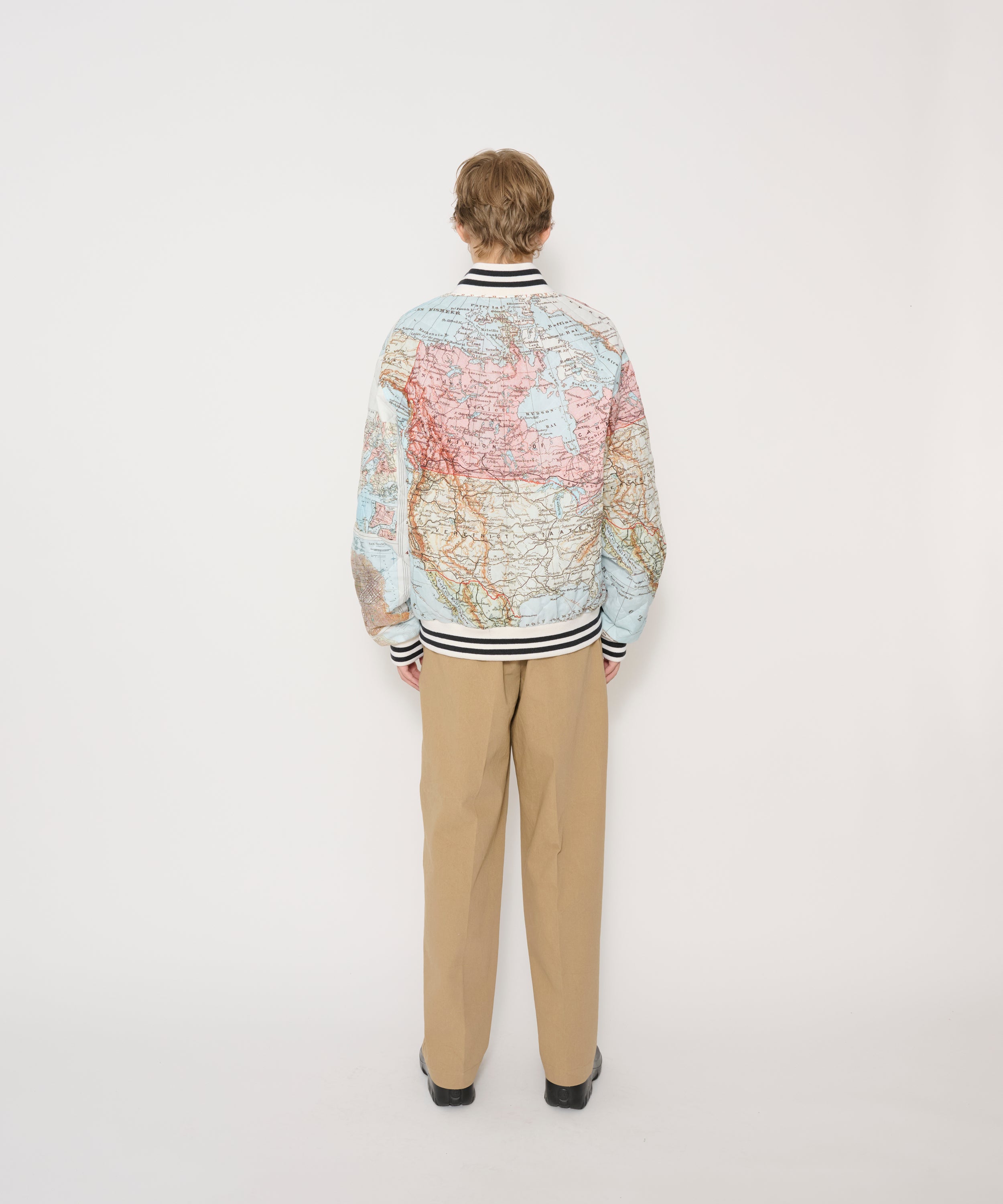 NORTH AMERICA OLD MAP QUILTING SPORTS BLOUSON