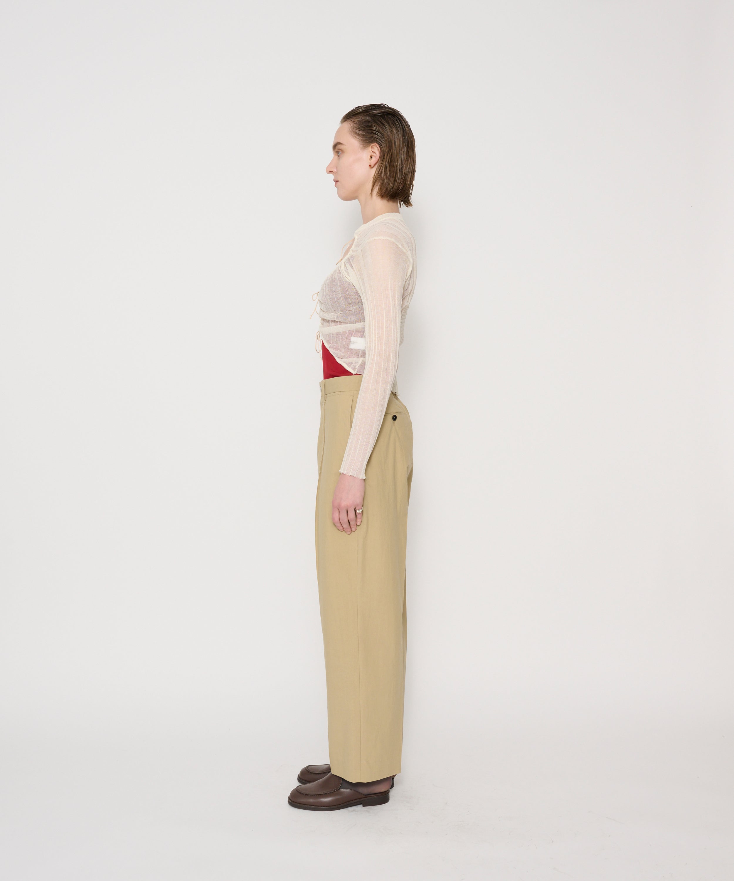 WASHED COTTON BROAD NO TUCK TROUSERS