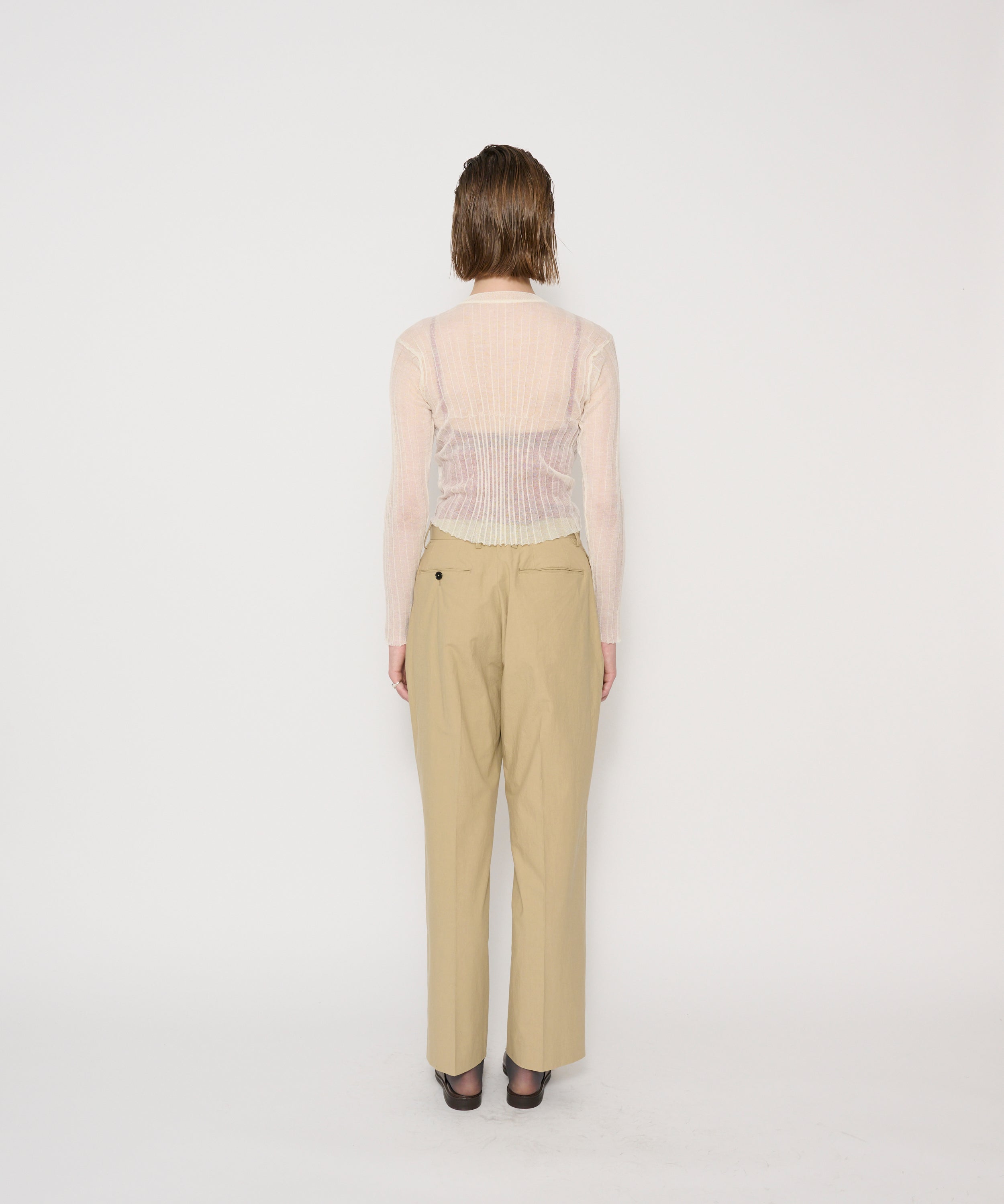 WASHED COTTON BROAD NO TUCK TROUSERS