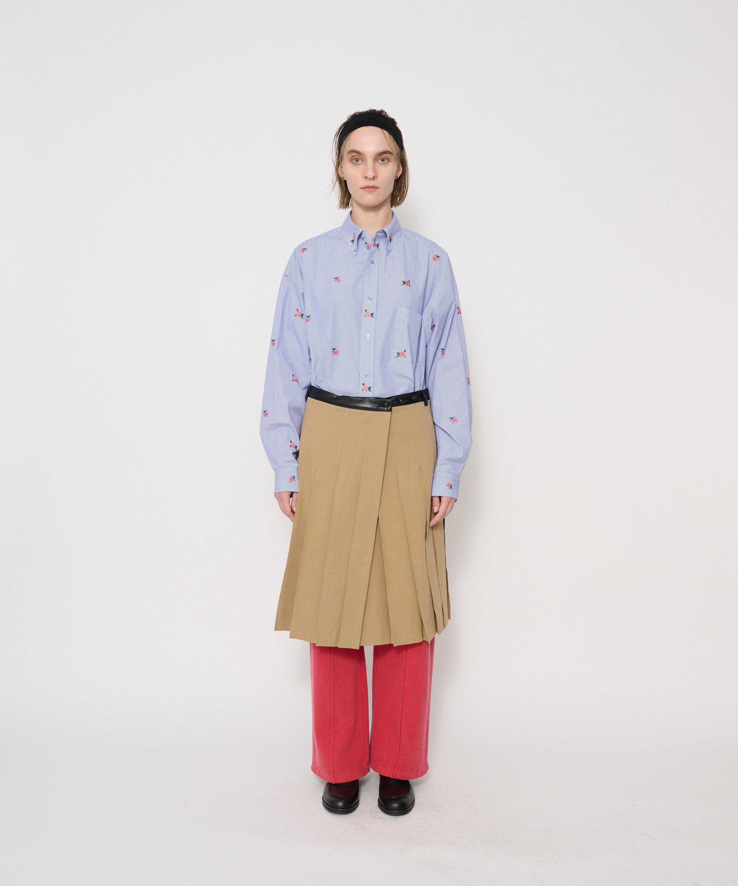 COTTON CHINO CLOTH PLEATS WRAP SKIRT