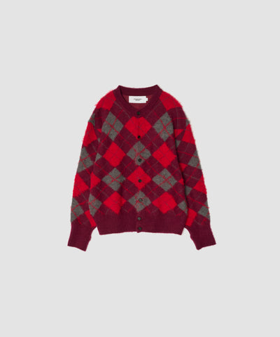 7G ARGYLE CREW KNIT CARDIGAN