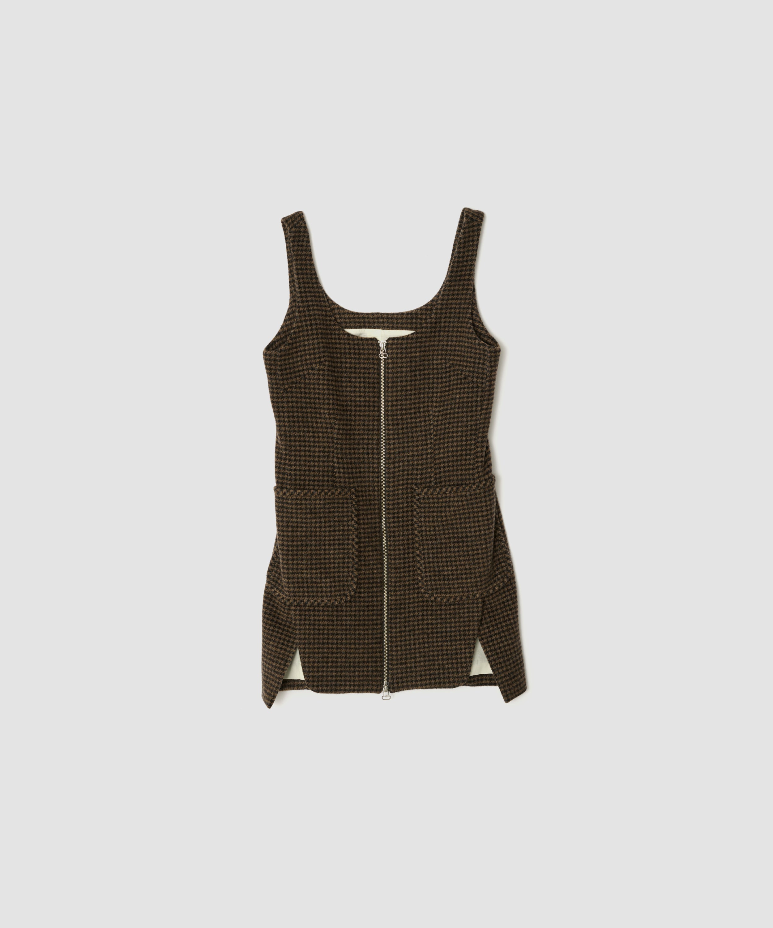 WOOL POLYESTER GUNCLUB CHECK SQUARE NECK MINI ONEPIECE