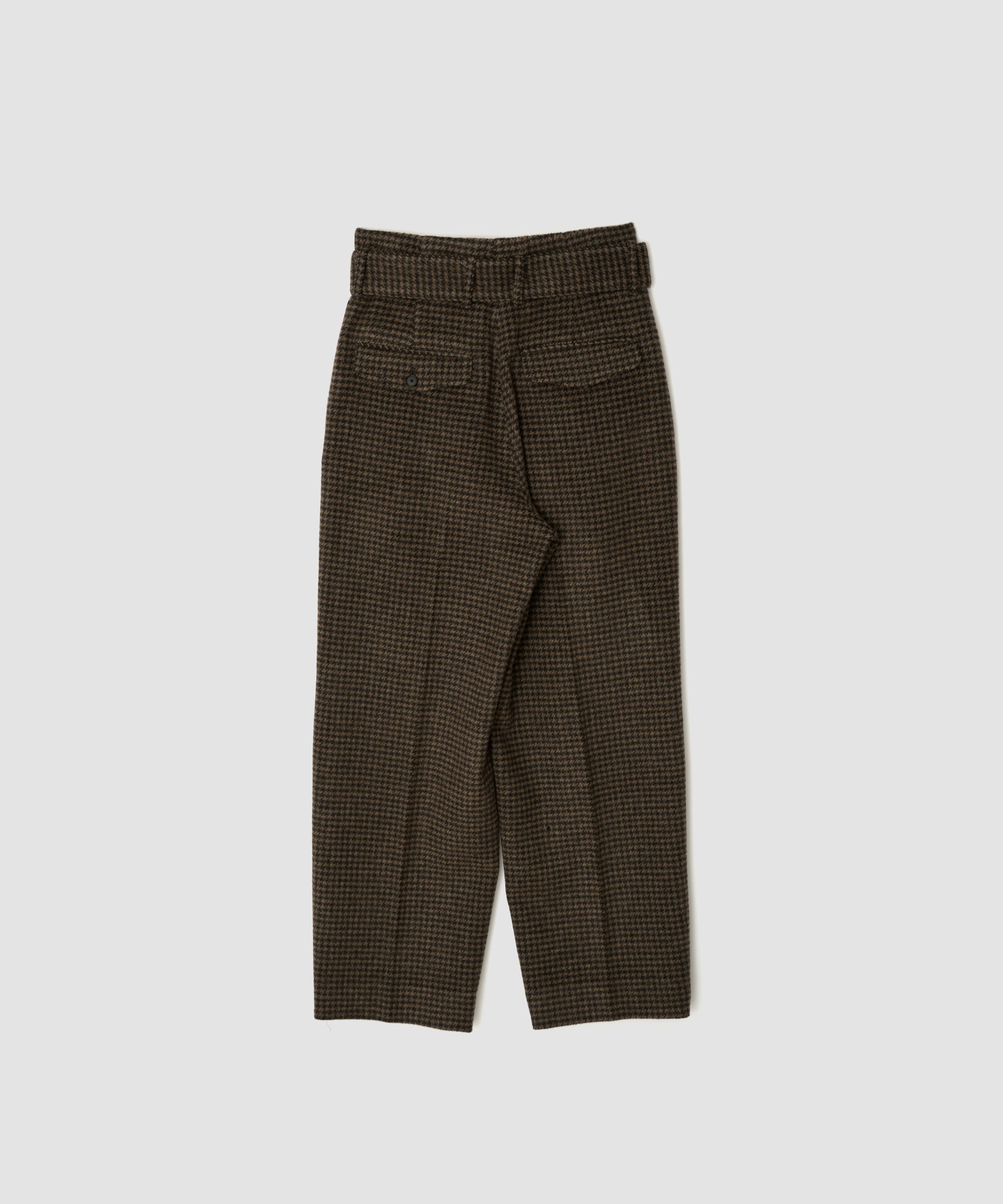 WOOL POLYESTER GUNCLUB CHECK BELTED TWO TUCK SLACKS