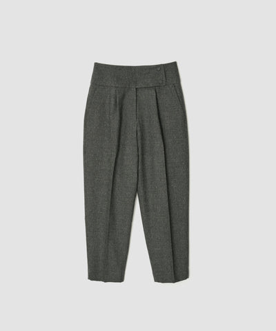 WOOL SILK HOUNDSTOOTH WIDE BELT TUCK SLACKS