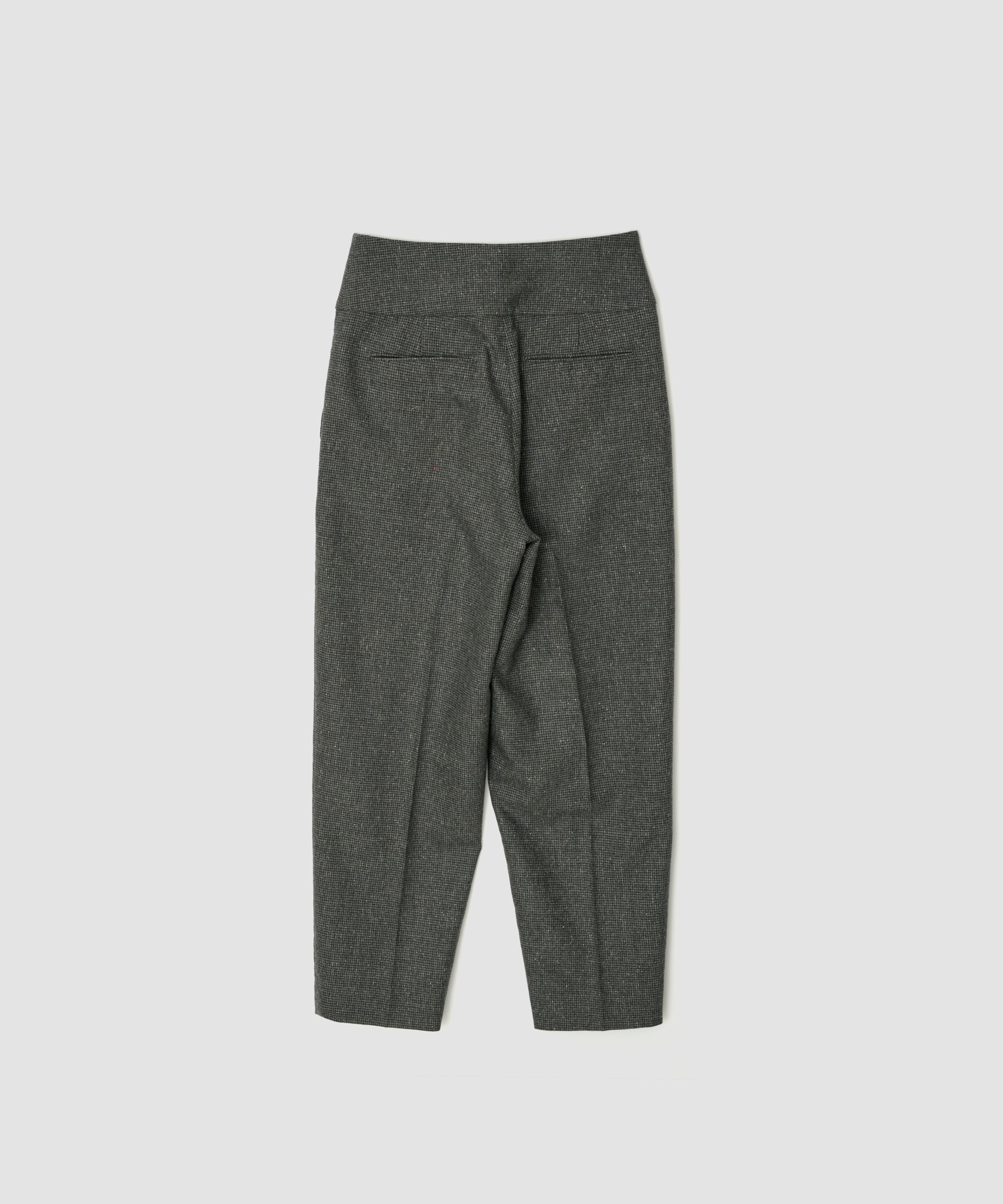 WOOL SILK HOUNDSTOOTH WIDE BELT TUCK SLACKS