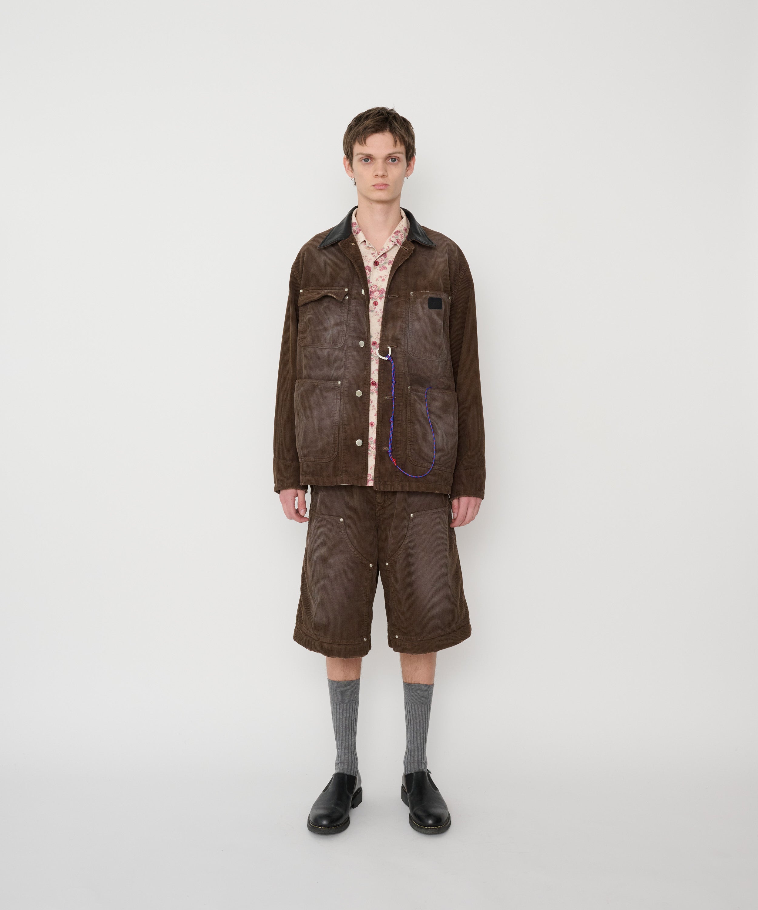 8W COTTON CORDUROY LEATHER COLLAR COVERALL
