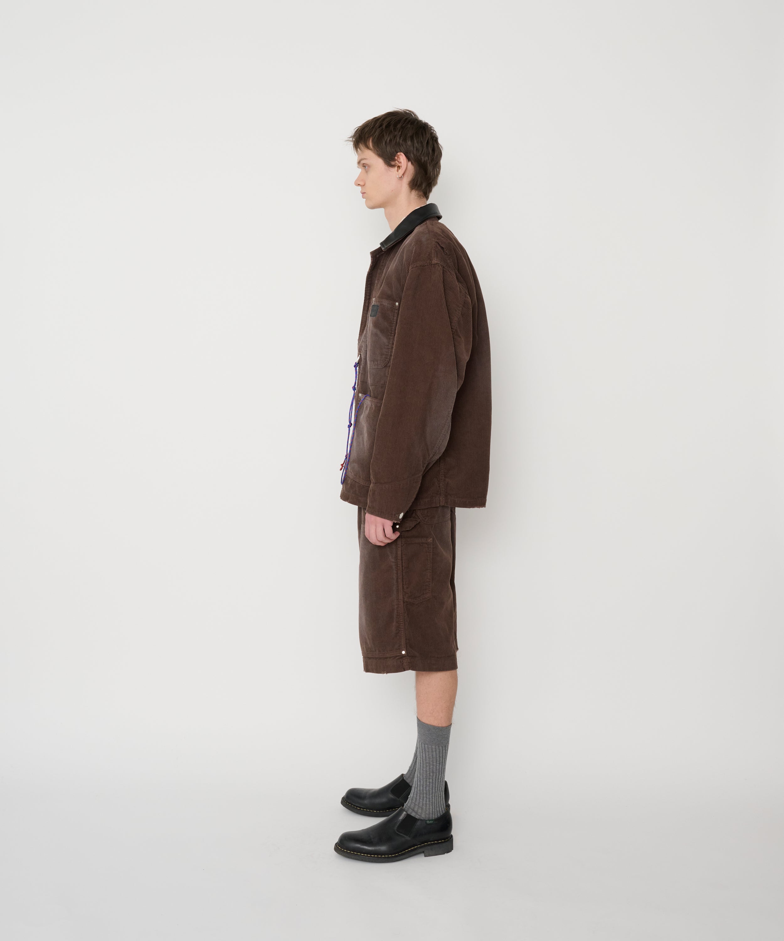 8W COTTON CORDUROY LEATHER COLLAR COVERALL