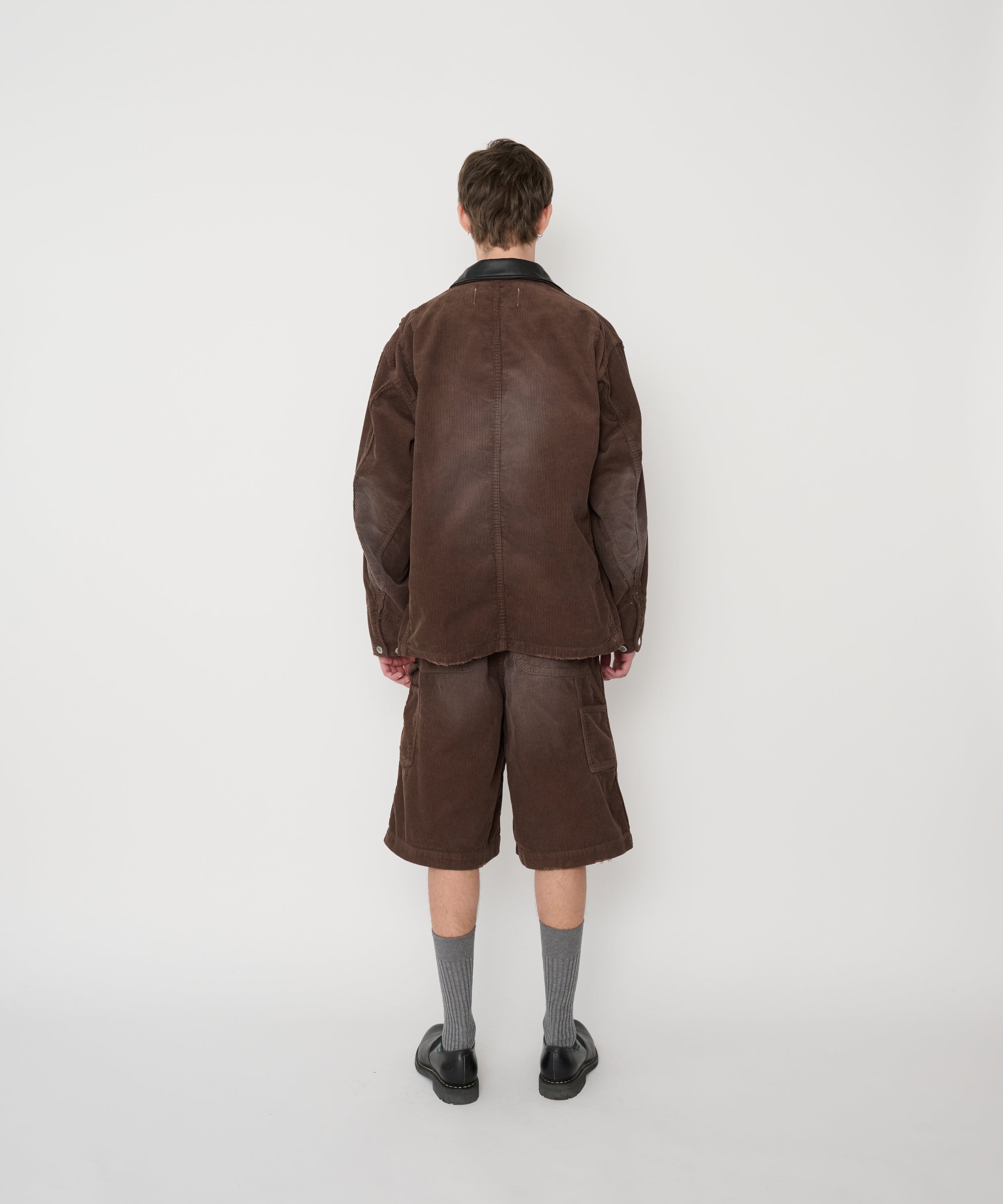 8W COTTON CORDUROY LEATHER COLLAR COVERALL