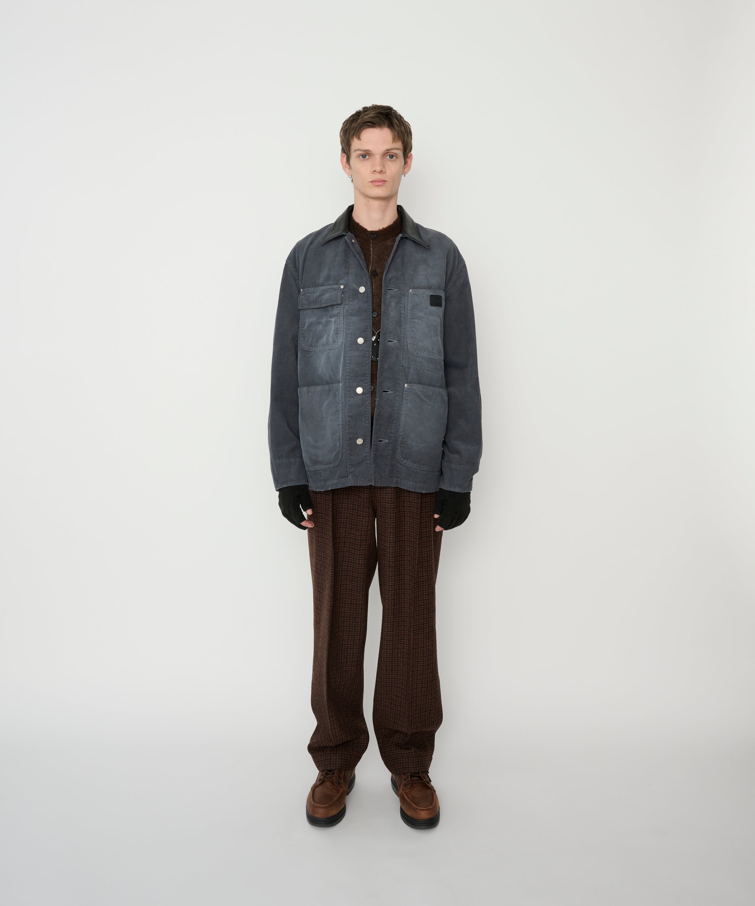 8W COTTON CORDUROY LEATHER COLLAR COVERALL