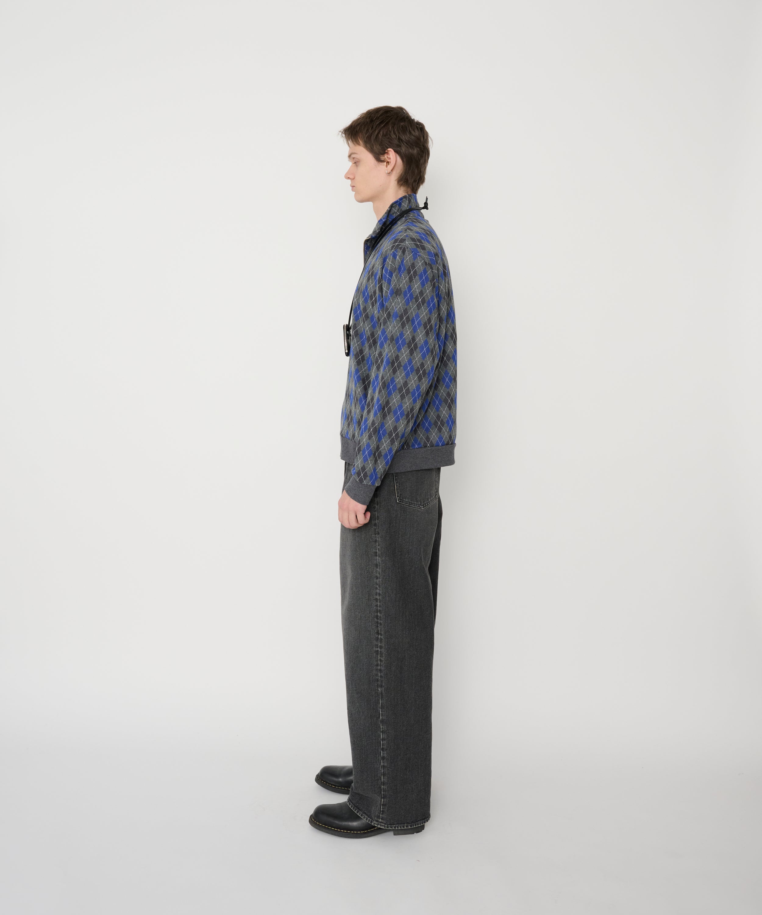 COTTON JACQUARD ARGYLE ZIP CARDIGAN