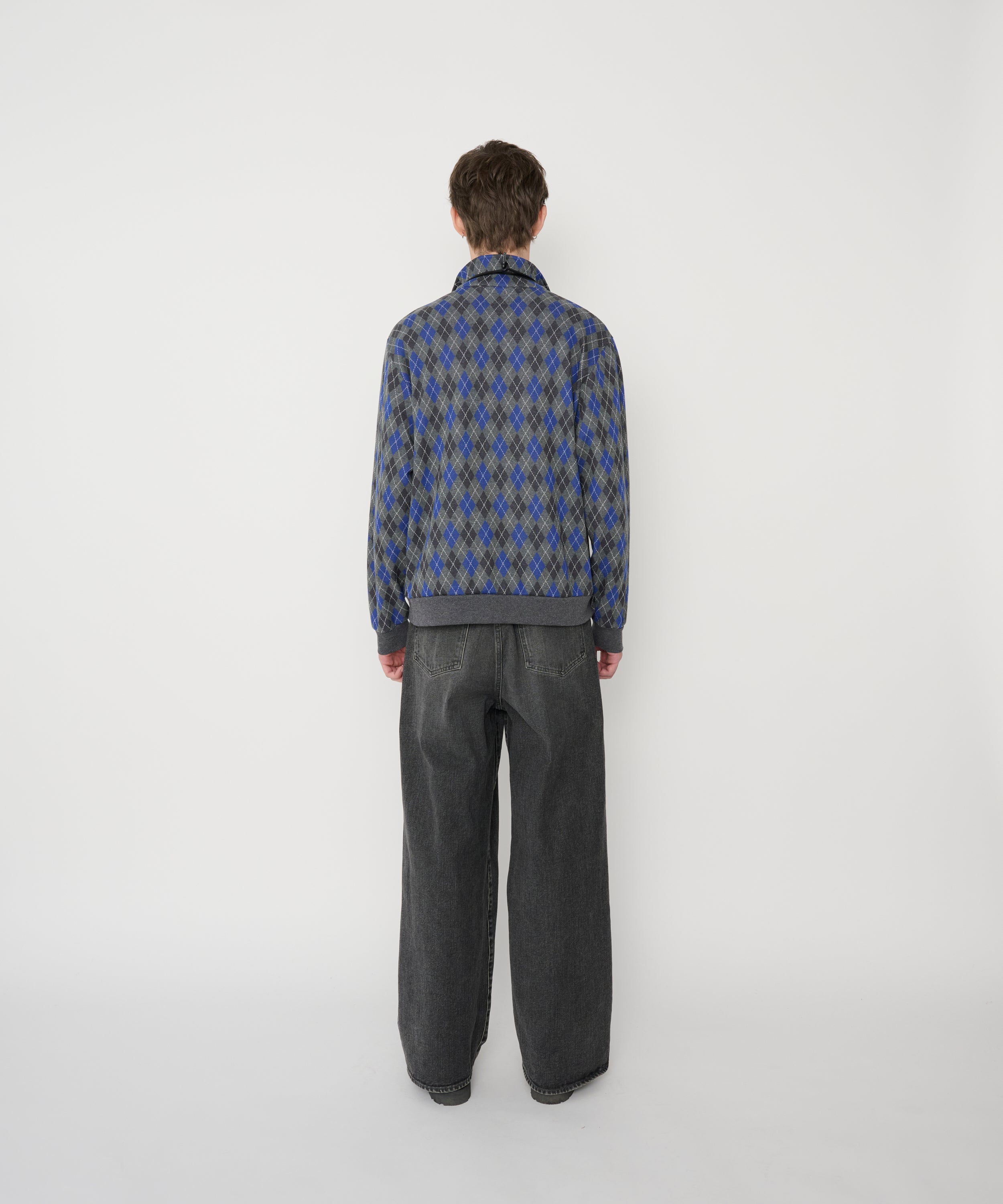 COTTON JACQUARD ARGYLE ZIP CARDIGAN