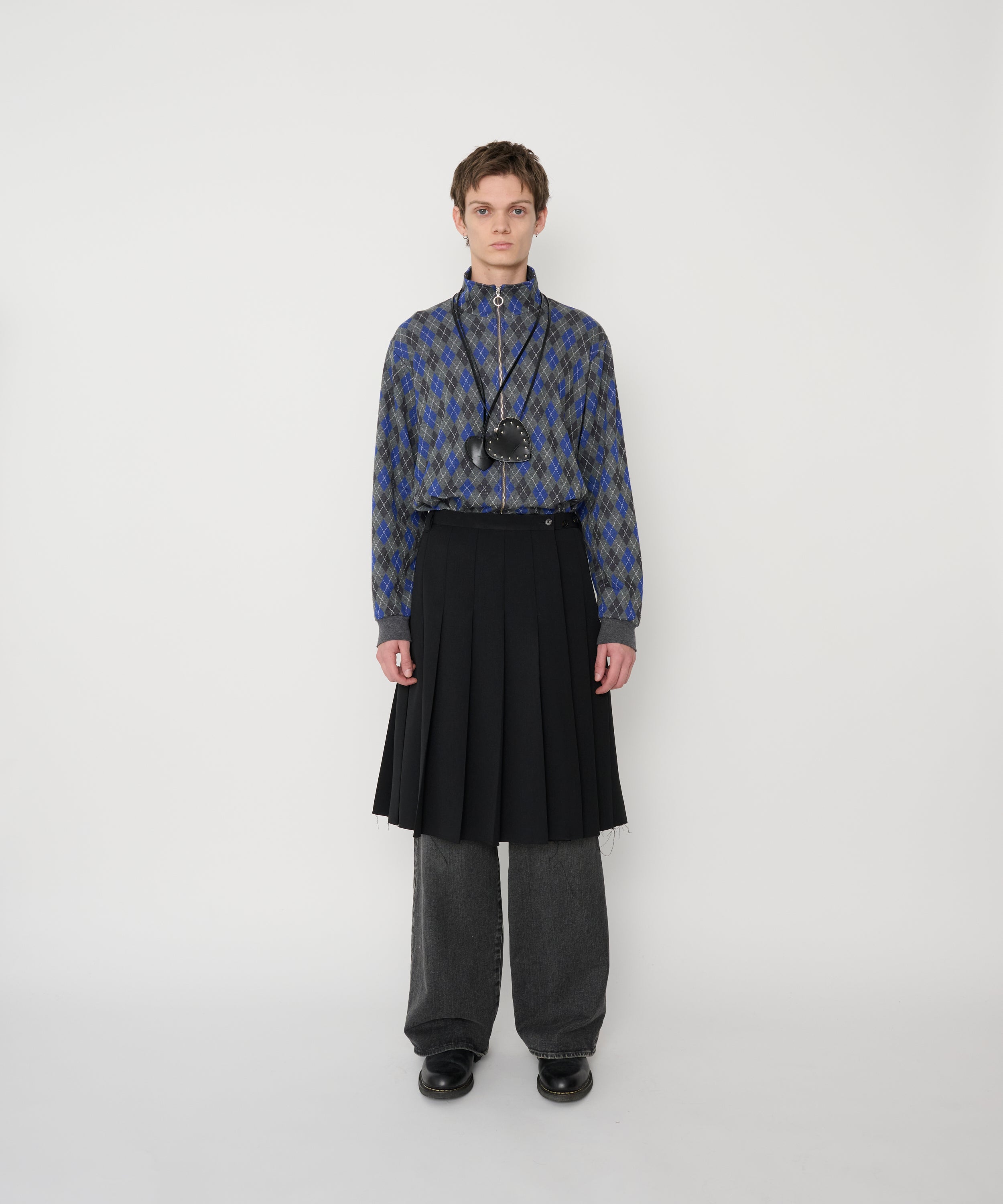 COTTON JACQUARD ARGYLE ZIP CARDIGAN