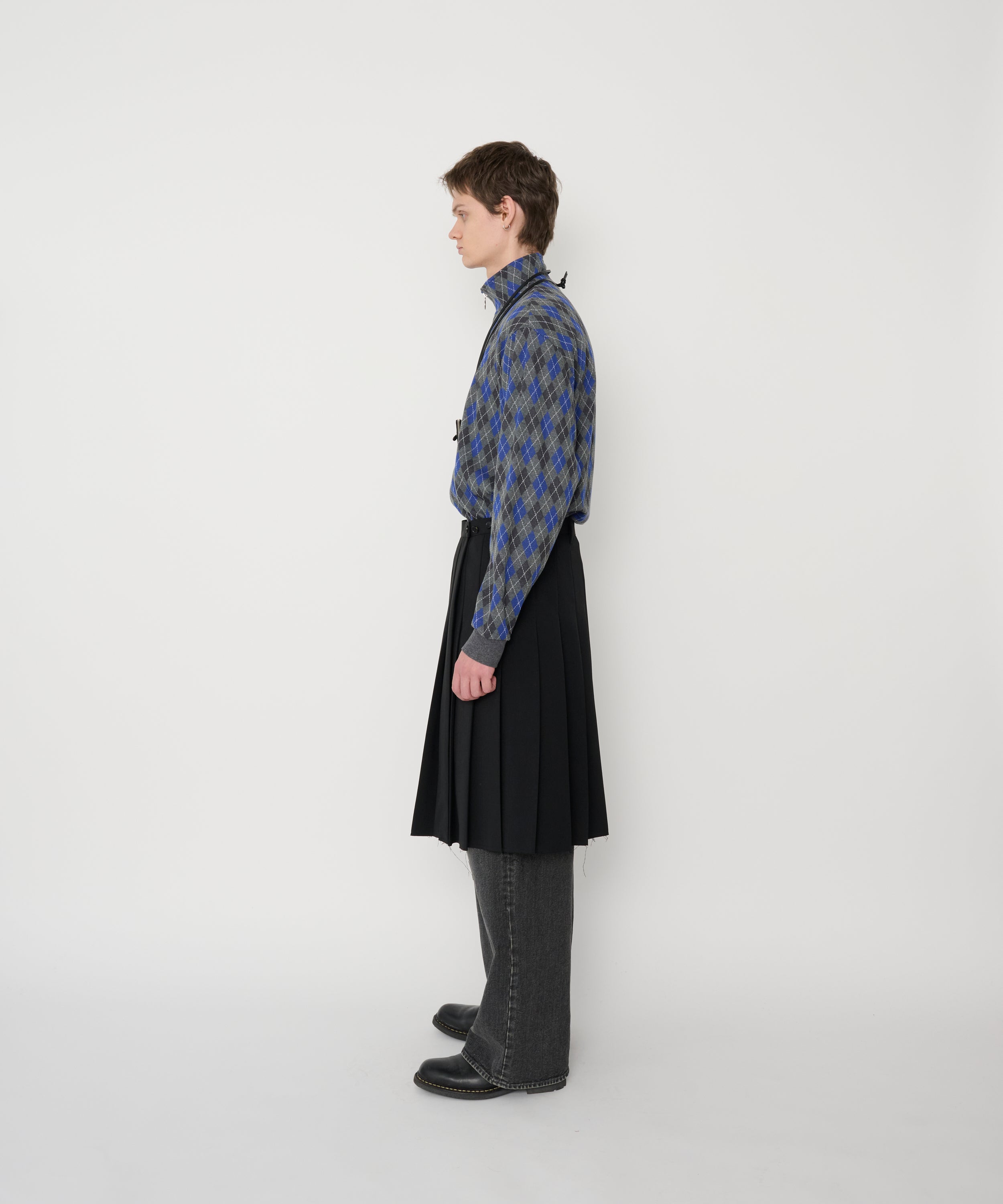 COTTON JACQUARD ARGYLE ZIP CARDIGAN