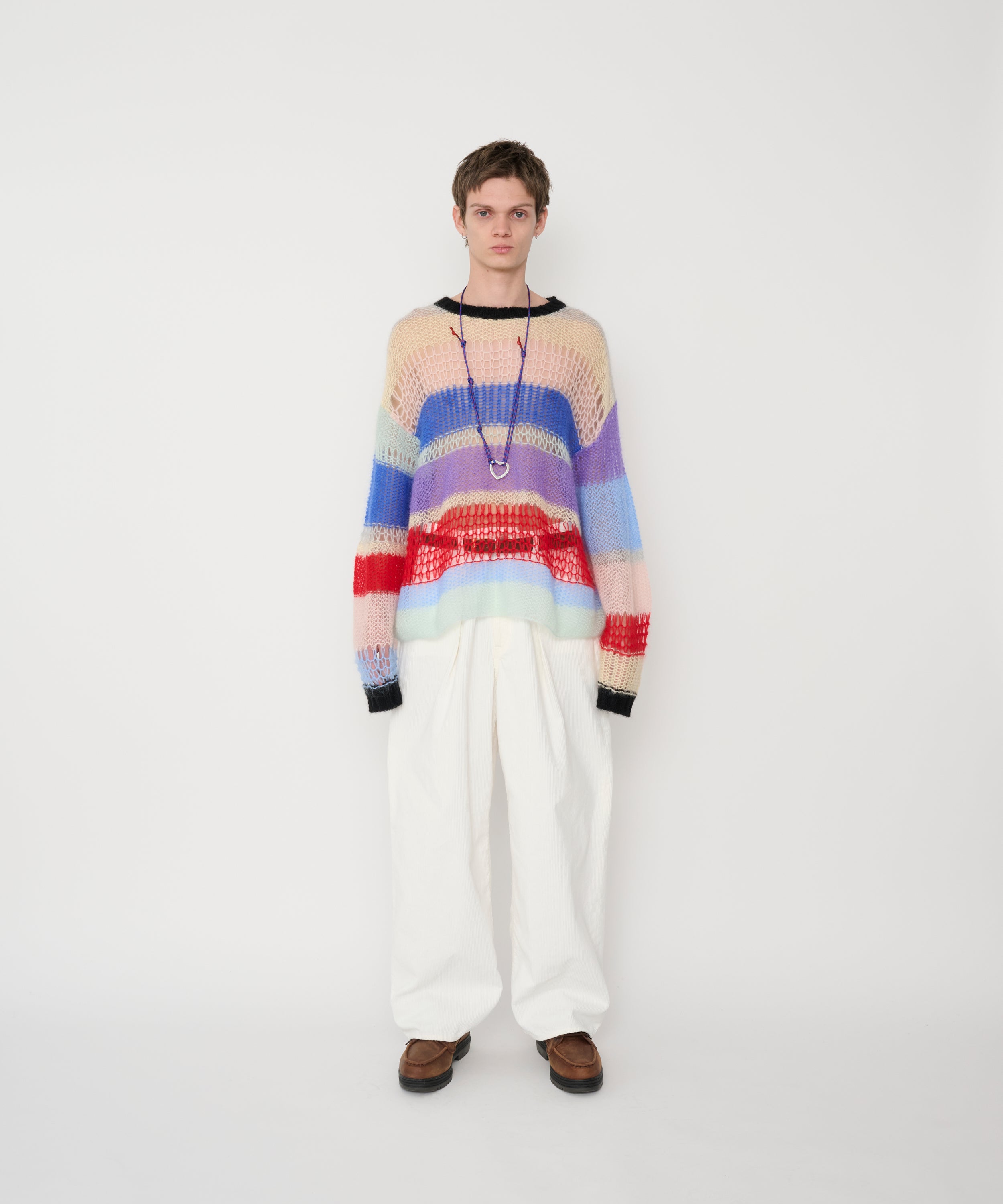 MOHAIR RANDOM BORDER CREW KNIT