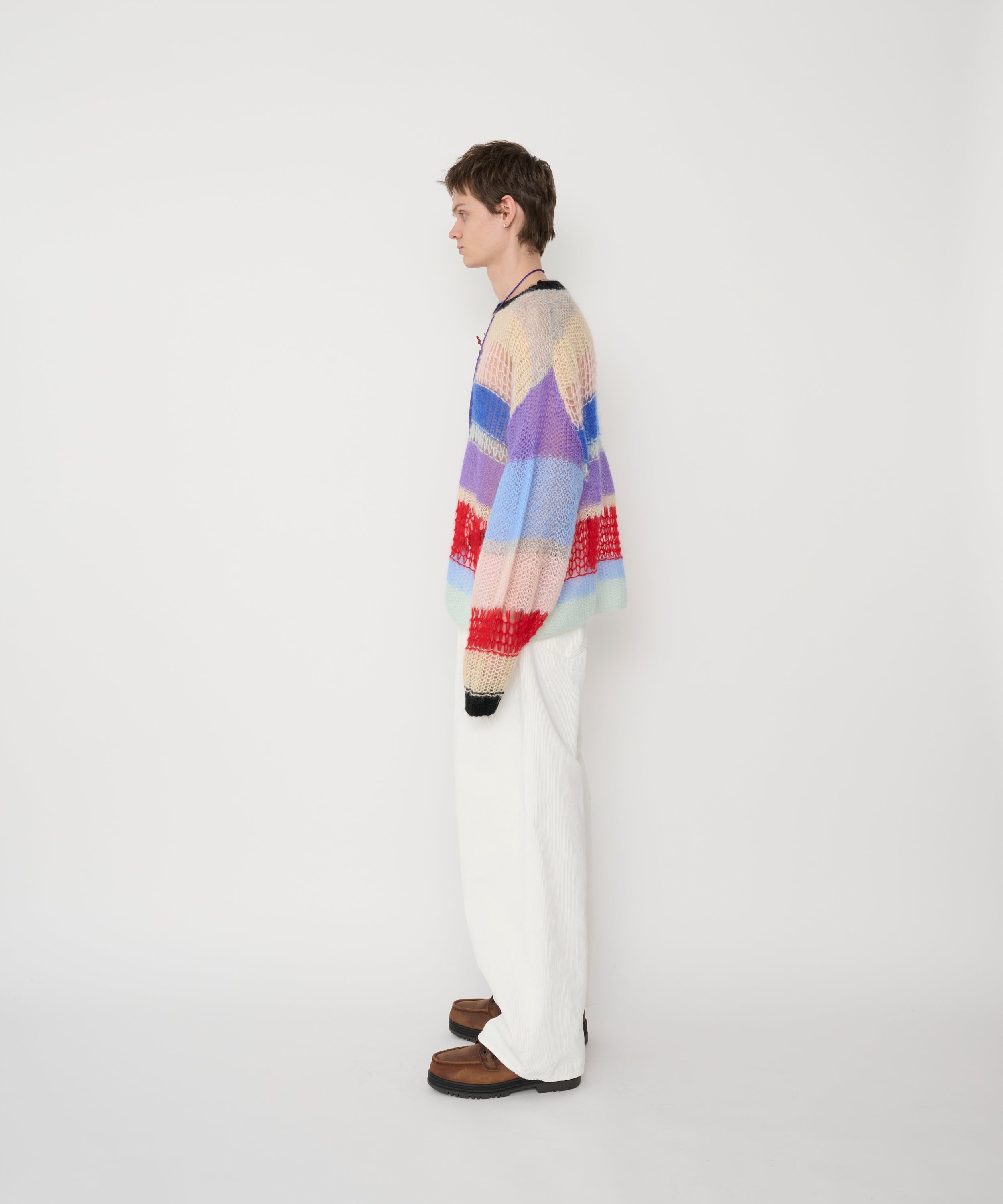 MOHAIR RANDOM BORDER CREW KNIT