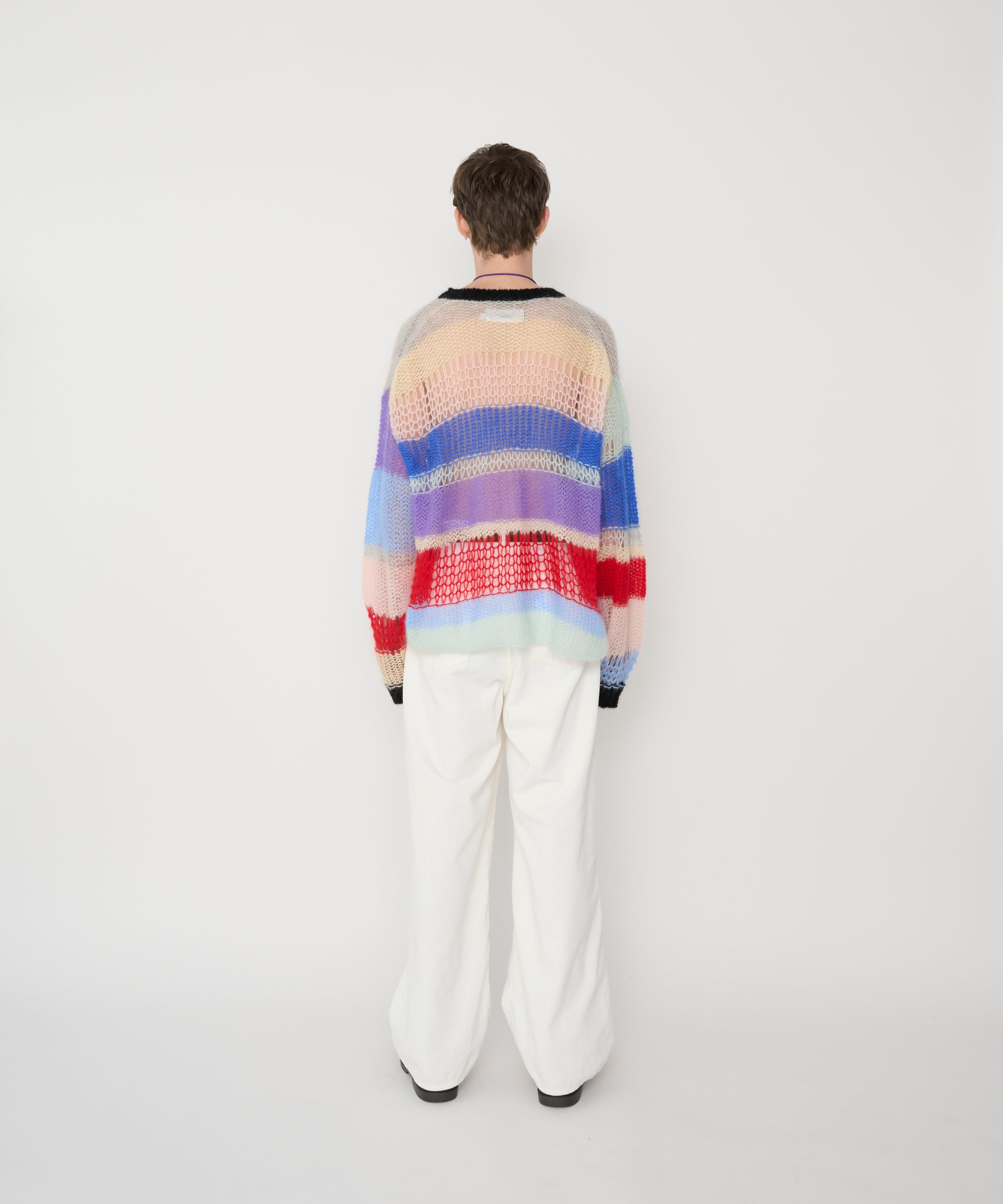 MOHAIR RANDOM BORDER CREW KNIT