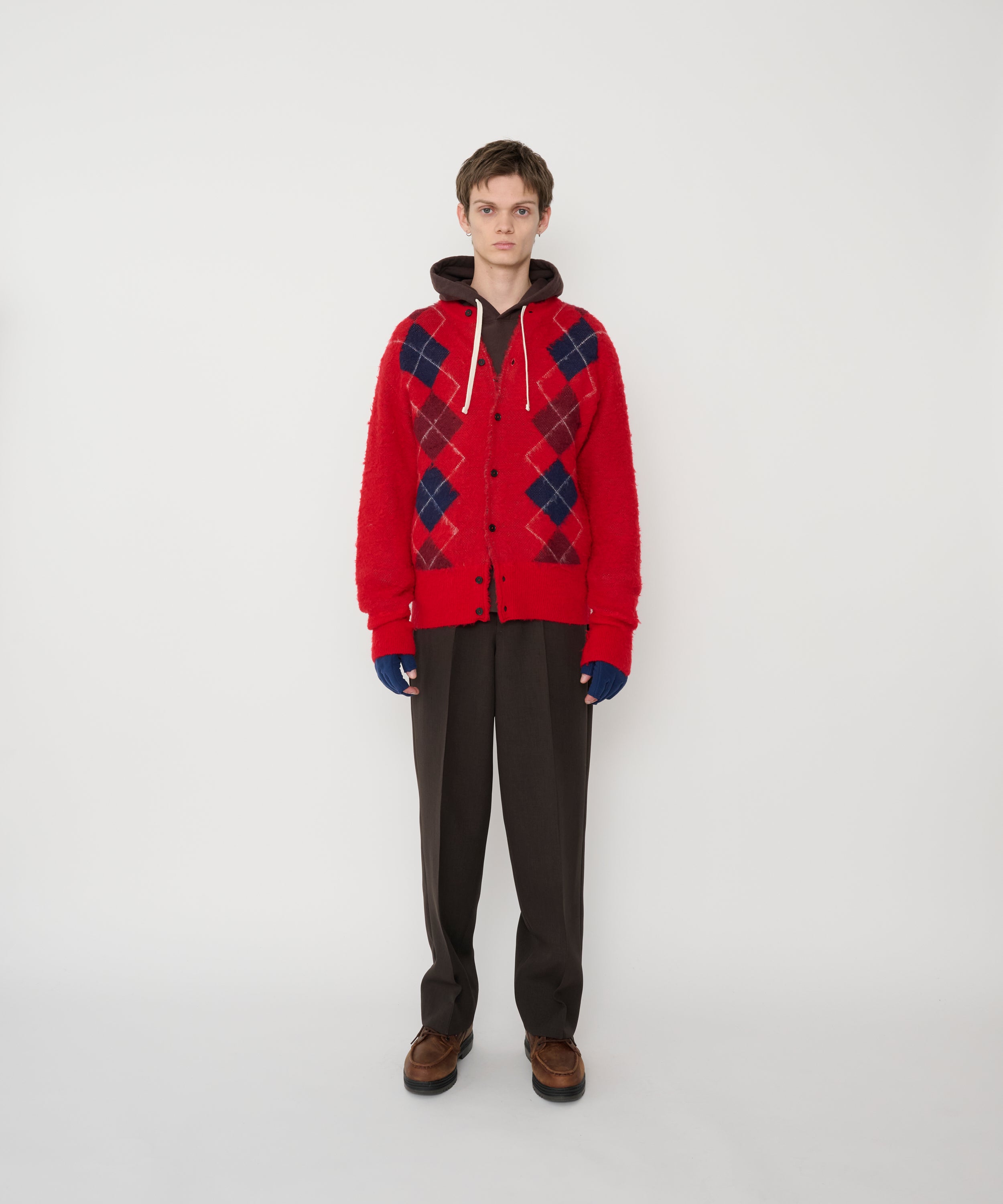 7G WOOL JACQUARD ARGYLE CREW CARDIGAN