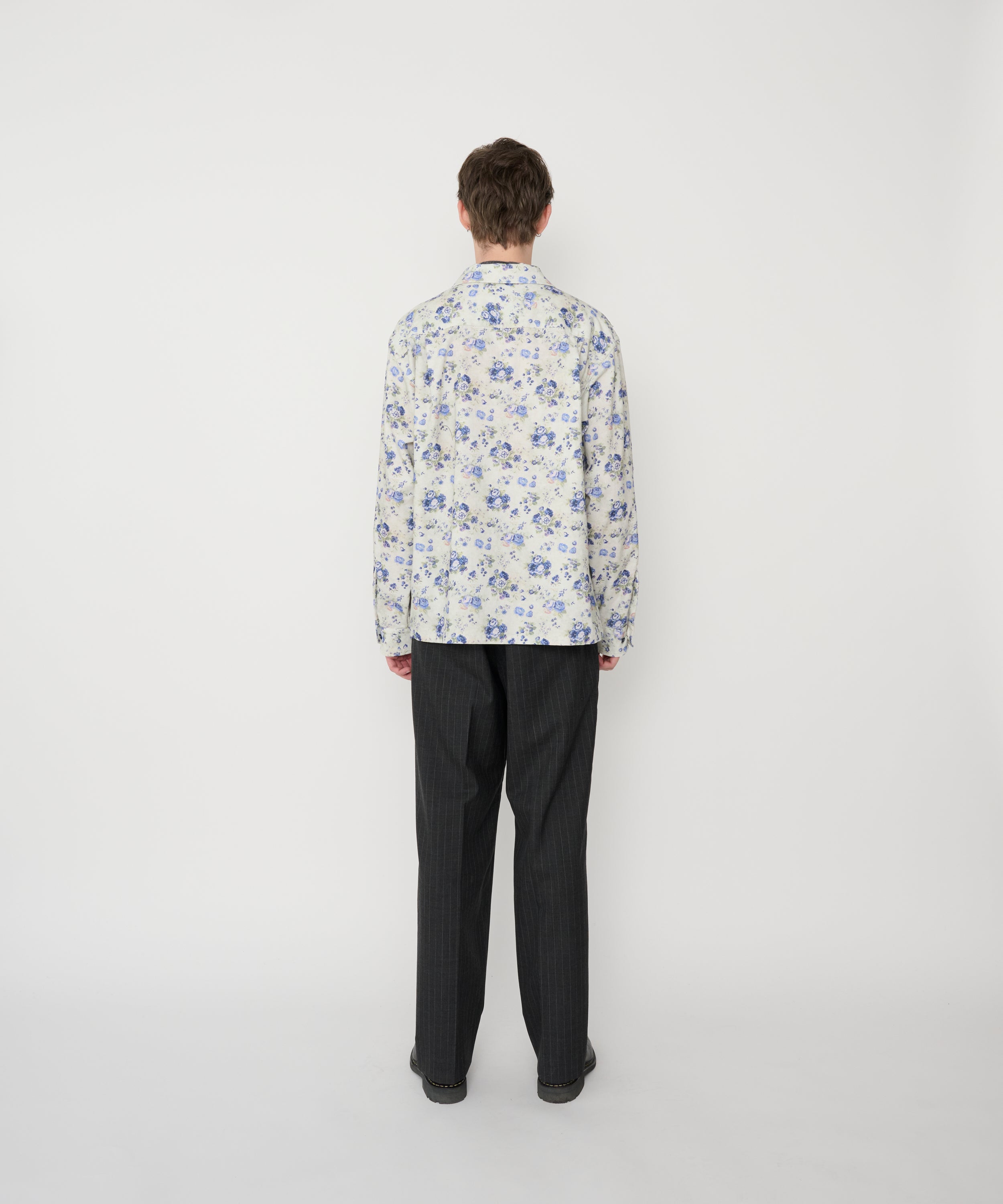 COTTON CORDUROY FLOWER PRINT OPEN COLLAR SHIRT