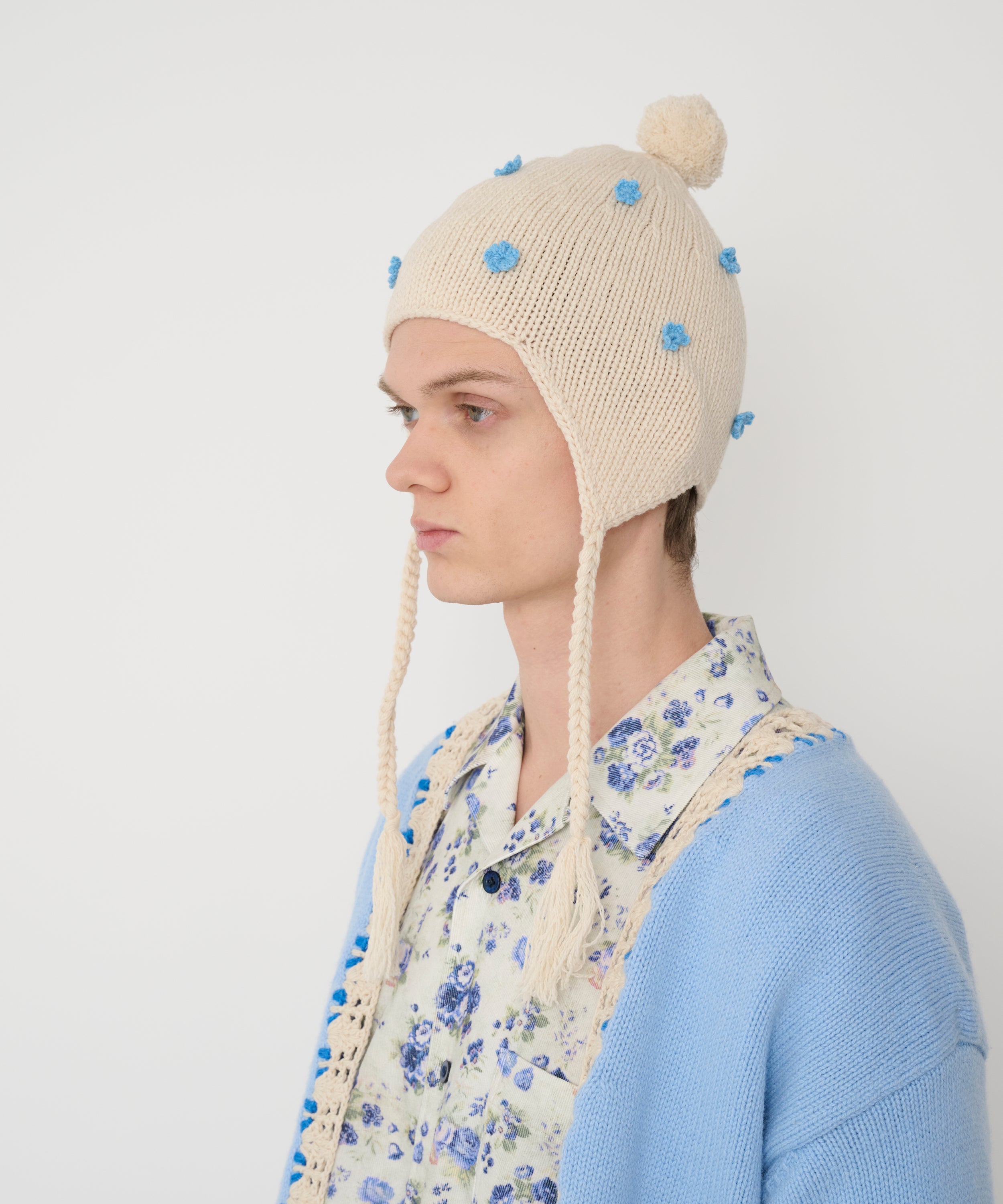 EAR FLAP KNIT BEANIE FLOWER