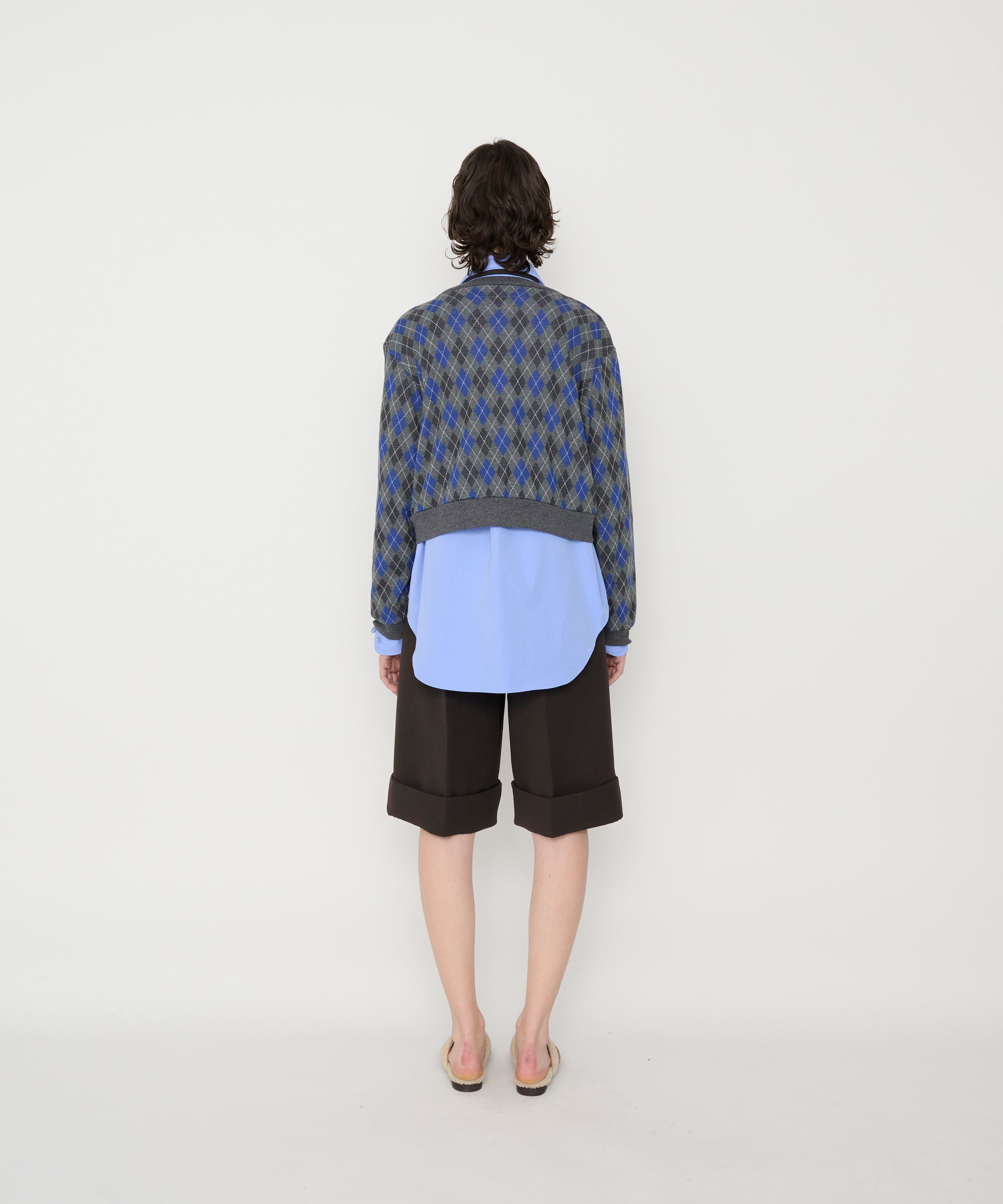 COTTON JACQUARD ARGYLE V-NECK CARDIGAN