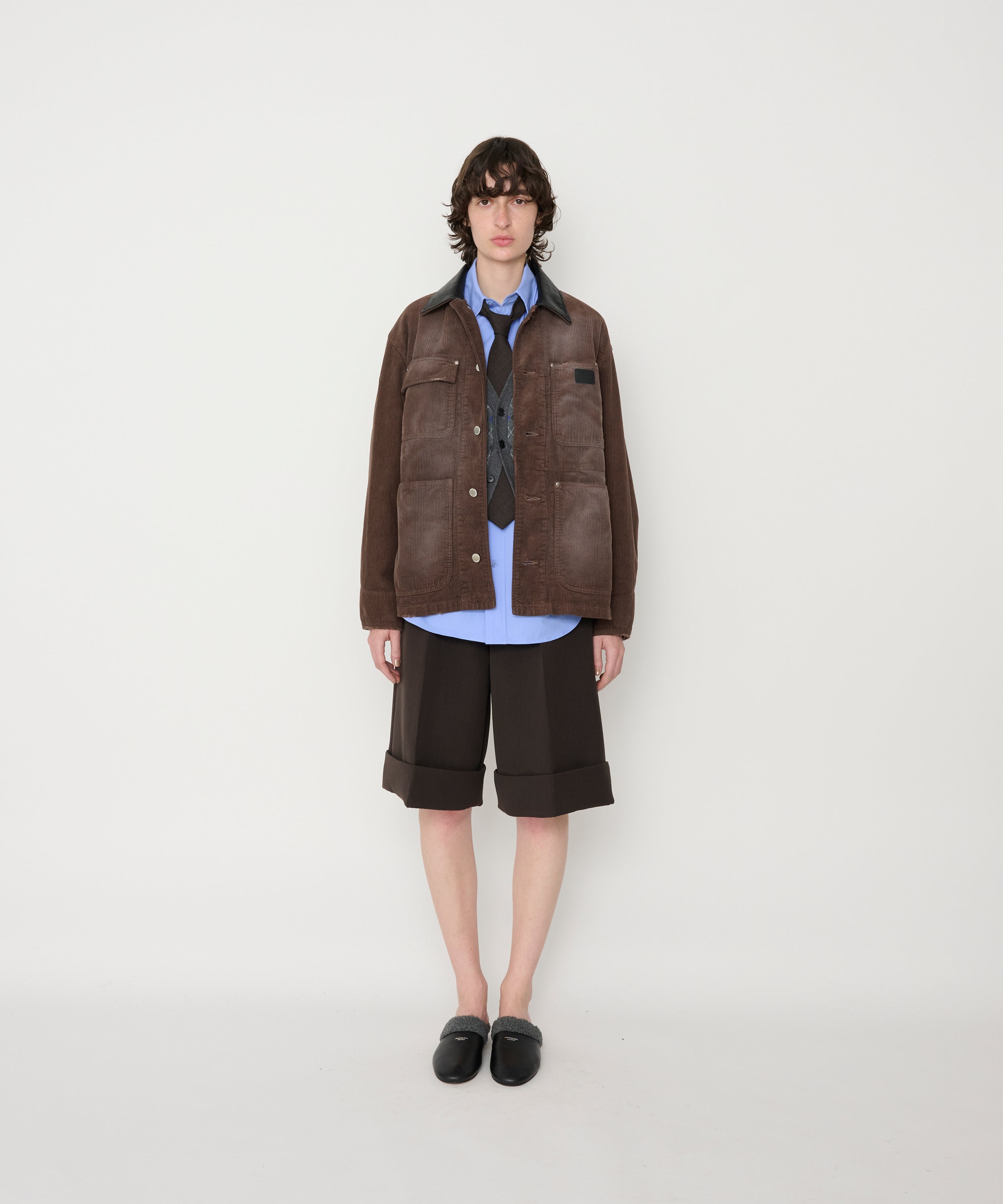 8W COTTON CORDUROY LEATHER COLLAR COVERALL