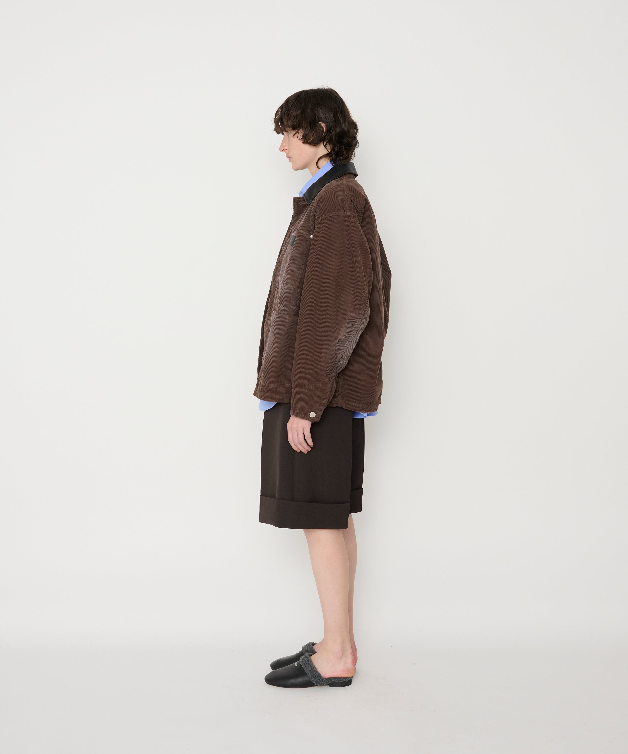 8W COTTON CORDUROY LEATHER COLLAR COVERALL