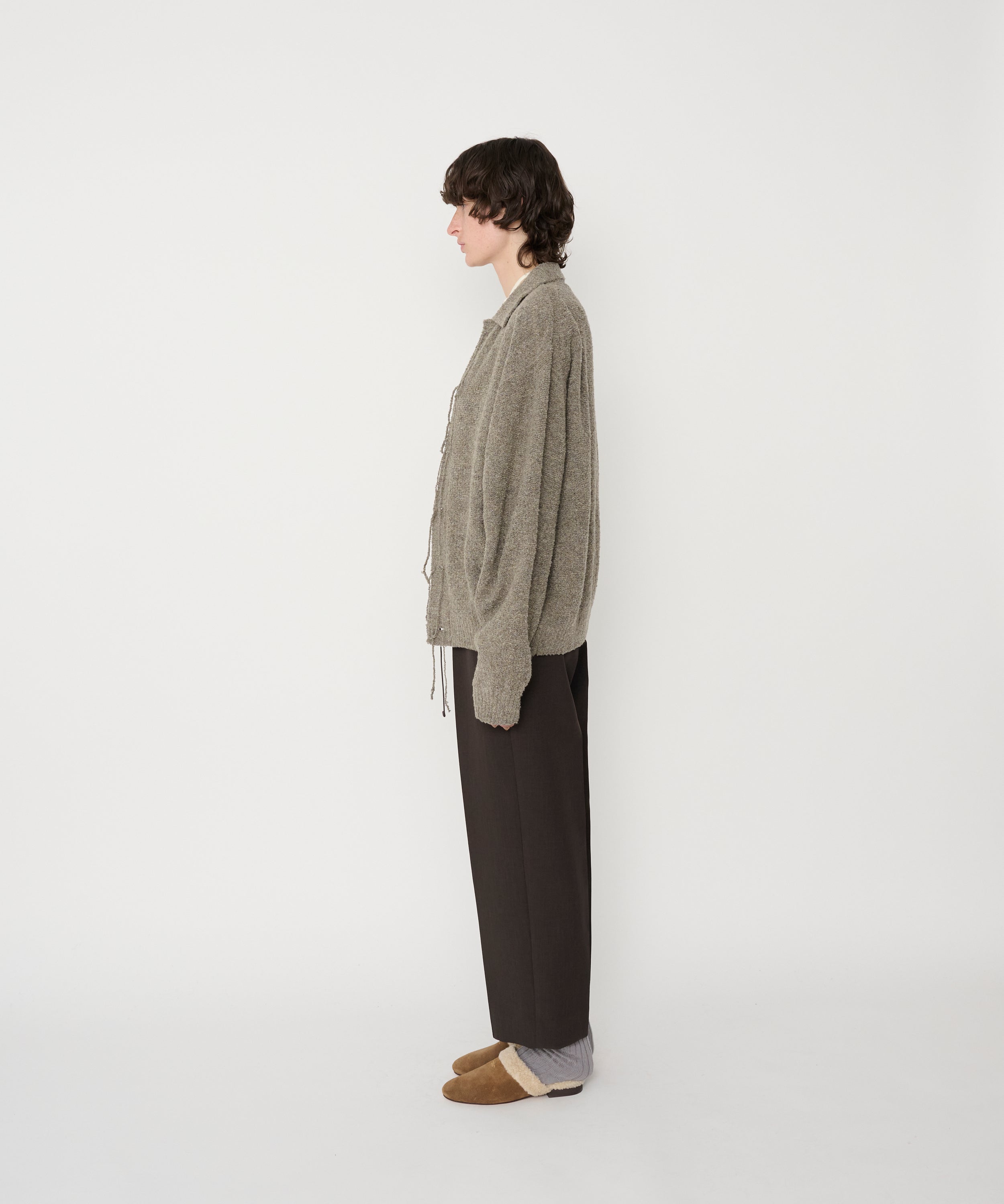 5G REVERSE STICHES POLO COLLAR KNIT CARDIGAN