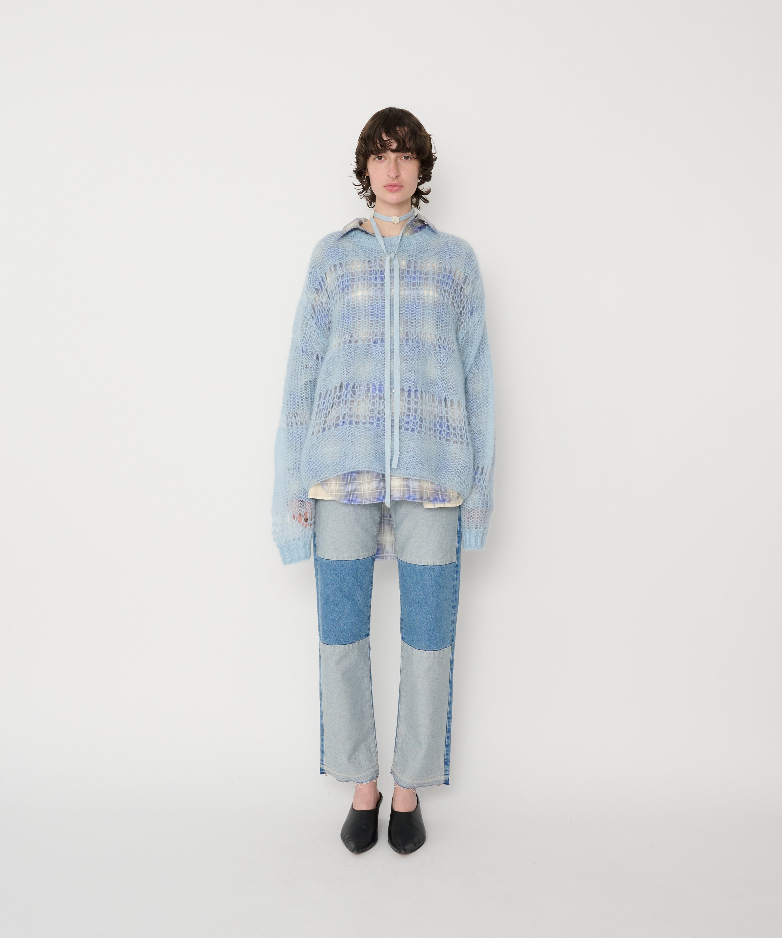 MOHAIR RANDOM BORDER CREW KNIT