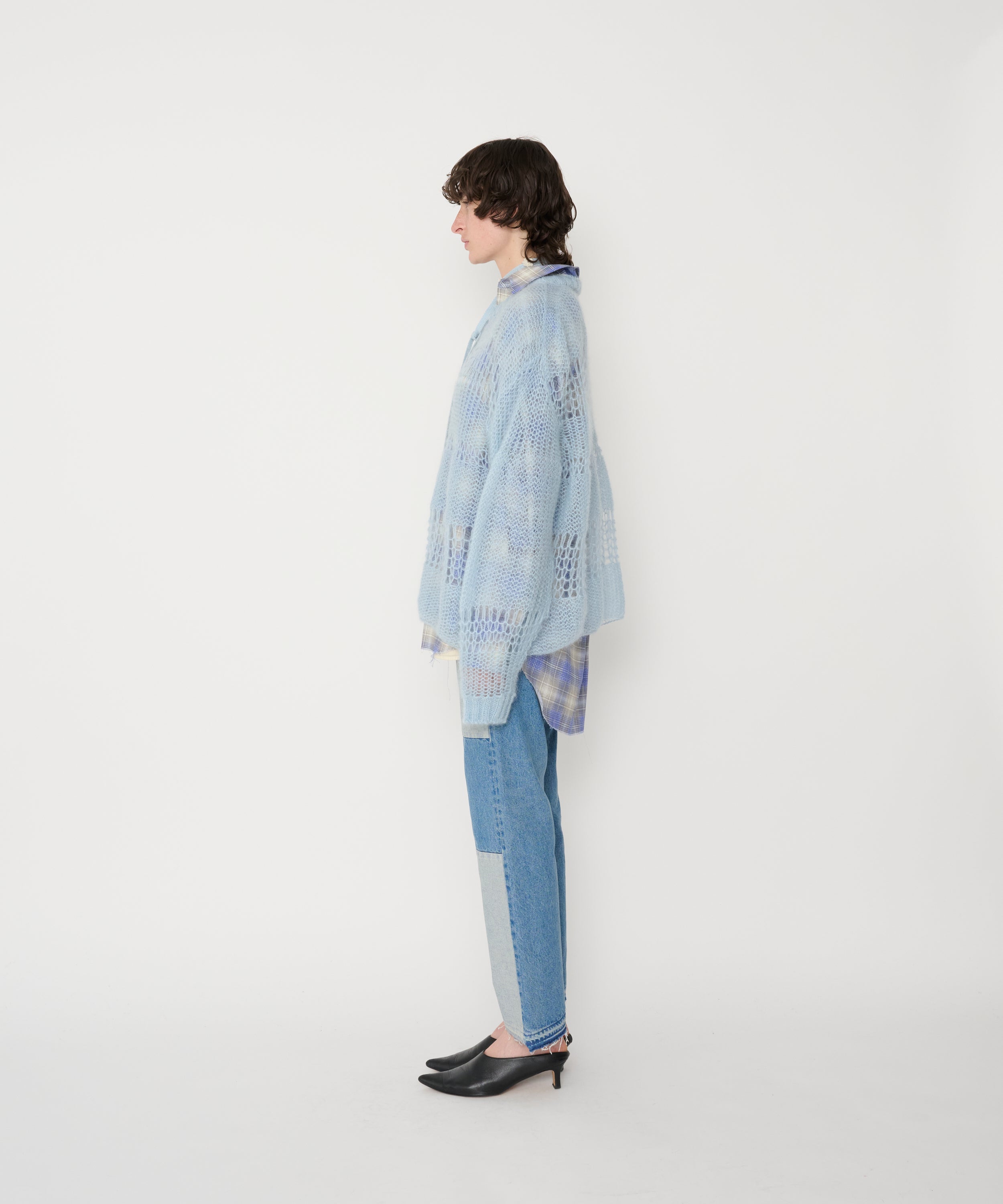 MOHAIR RANDOM BORDER CREW KNIT