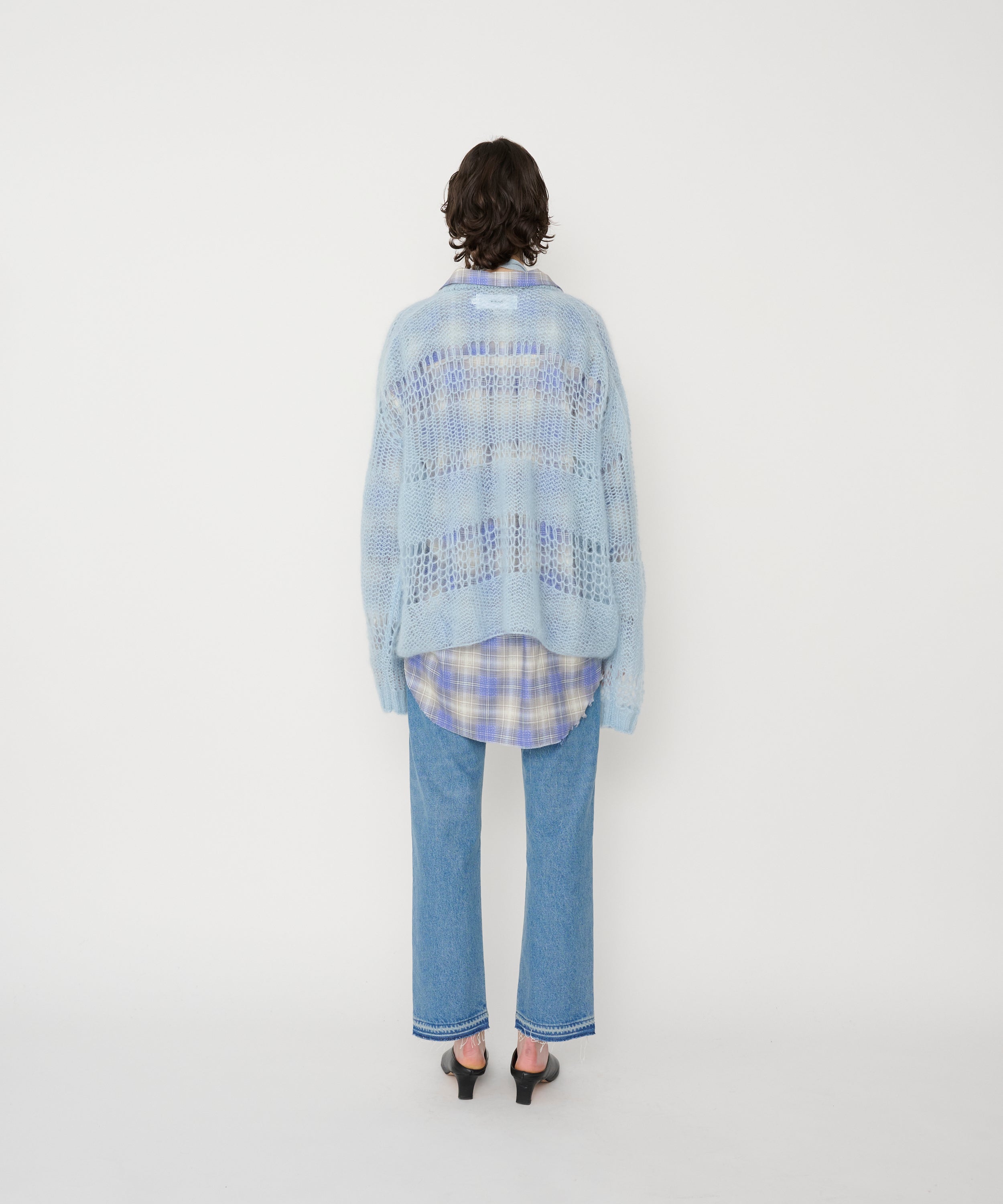 MOHAIR RANDOM BORDER CREW KNIT