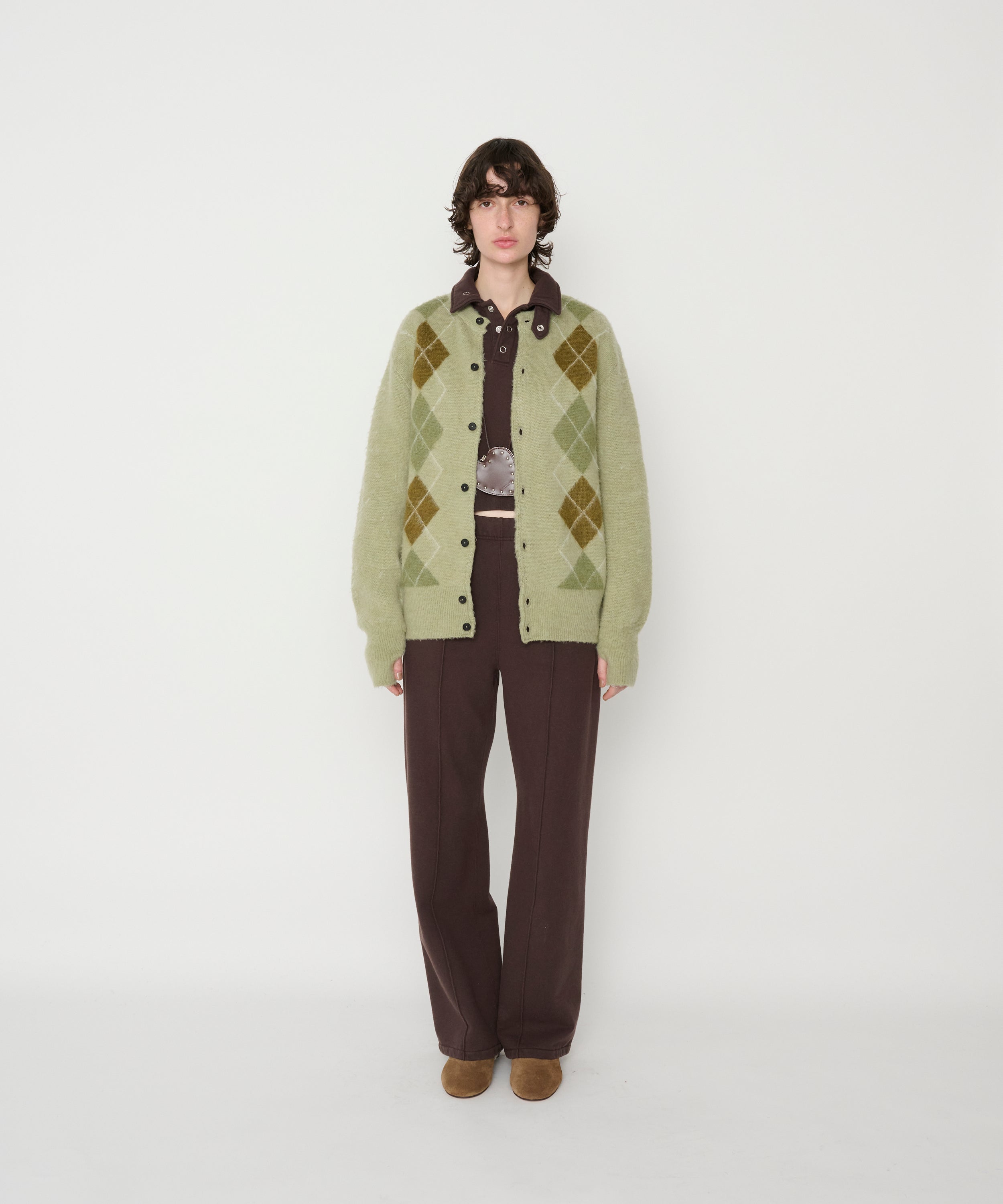 7G WOOL JACQUARD ARGYLE CREW CARDIGAN