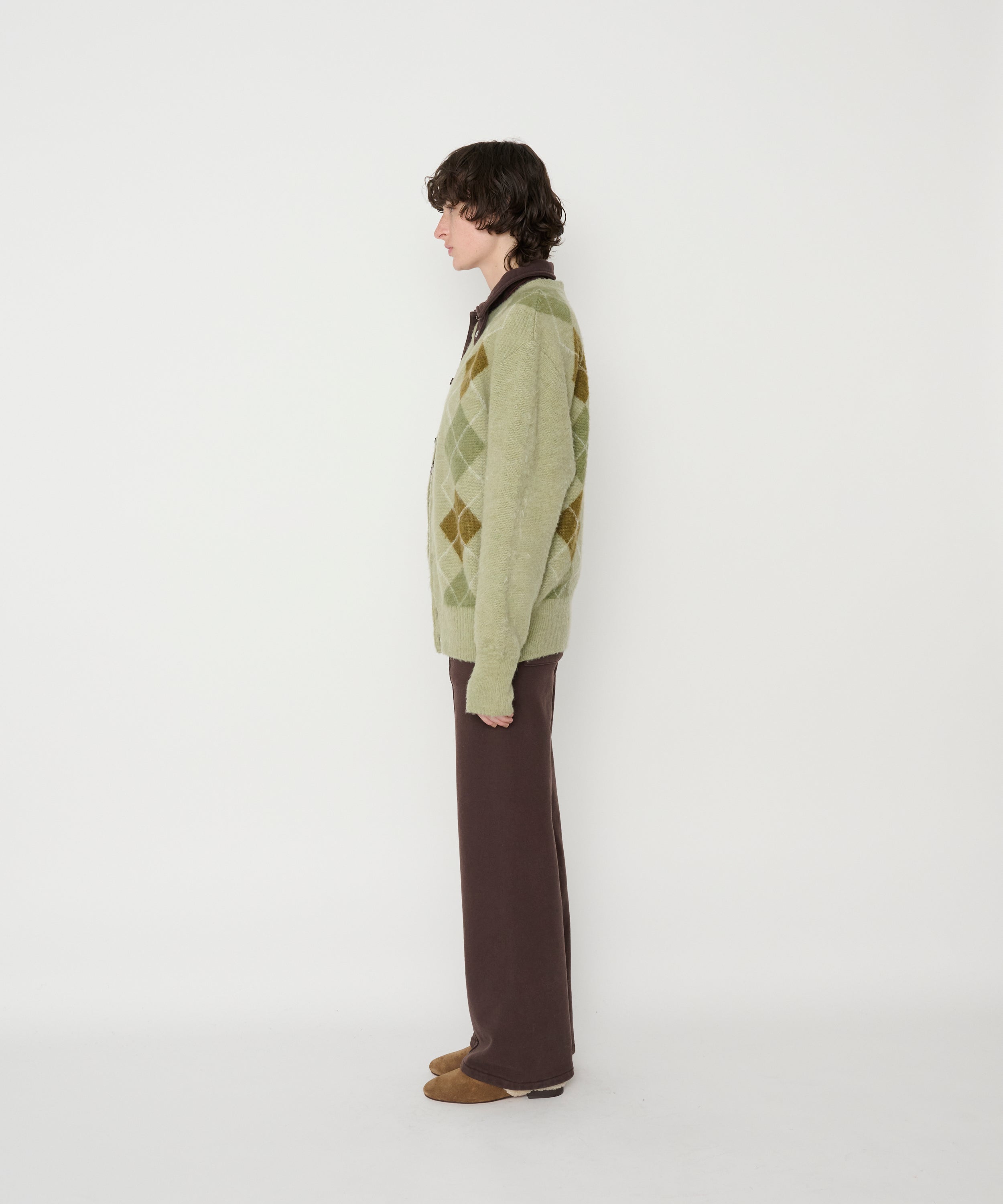 7G WOOL JACQUARD ARGYLE CREW CARDIGAN