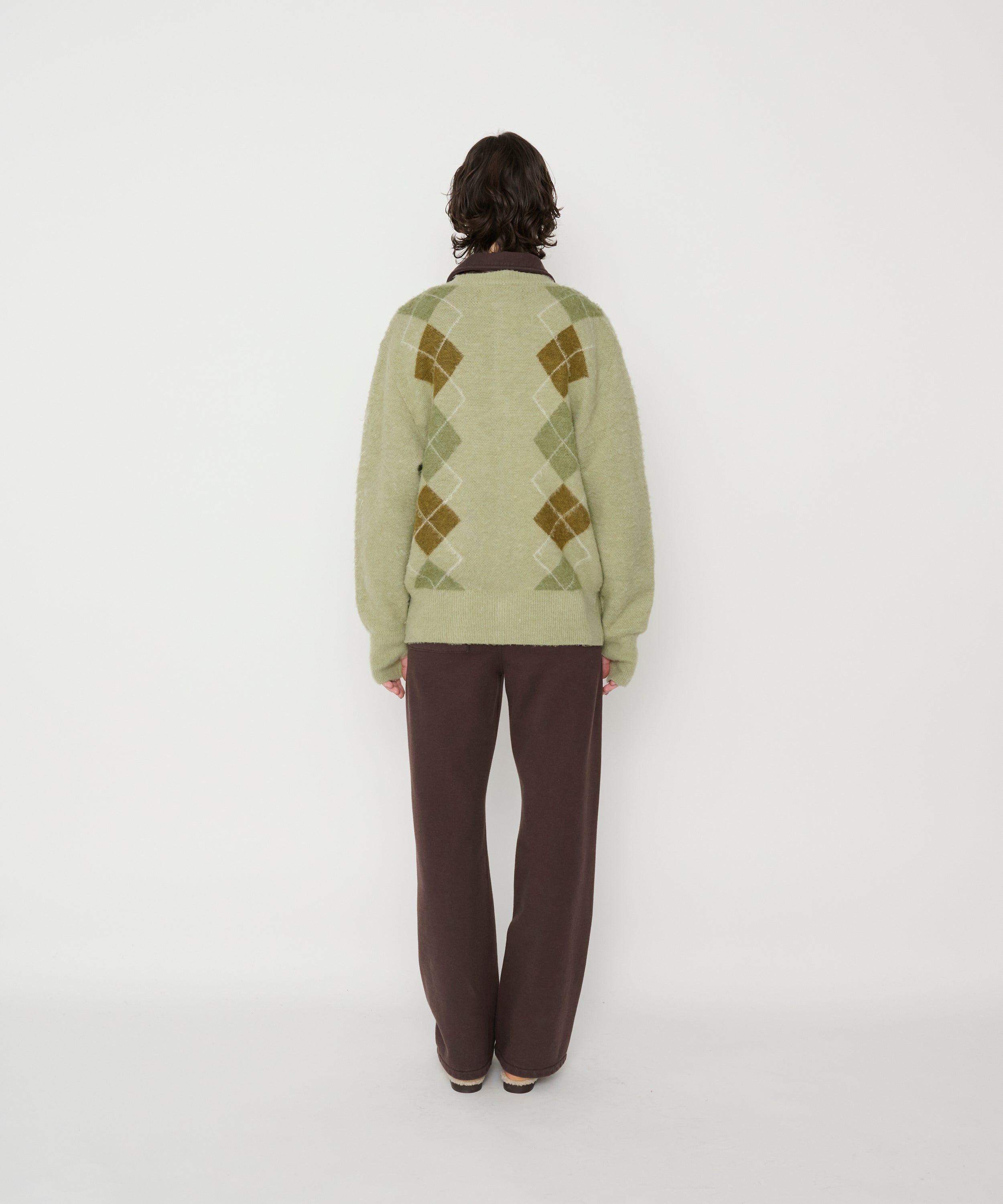 7G WOOL JACQUARD ARGYLE CREW CARDIGAN