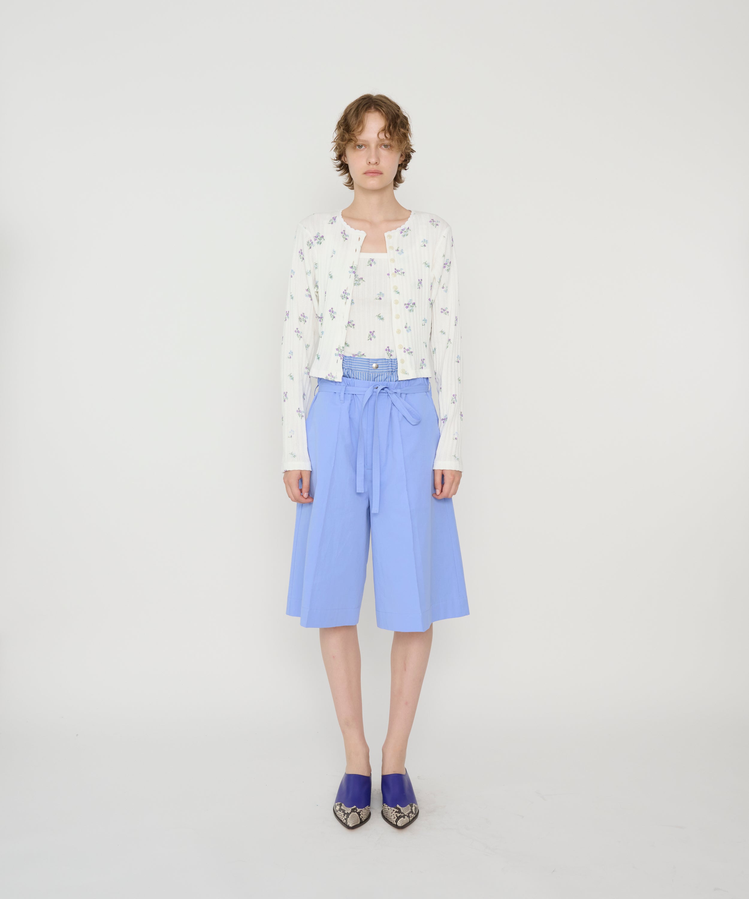 COTTON EYELET RIB FLOWER CARDIGAN