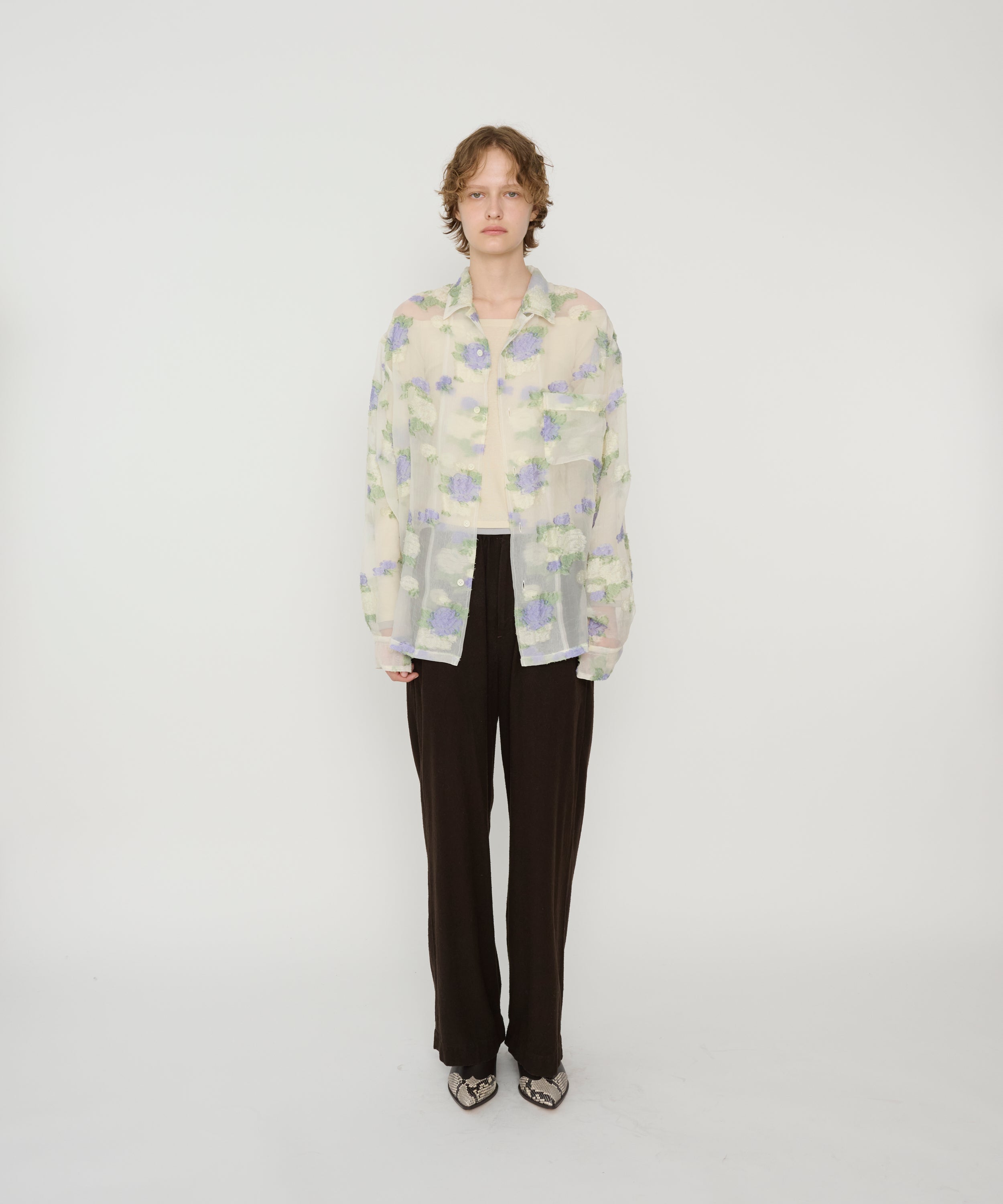 FLOWER JACQUARD OPEN COLLAR SHIRT