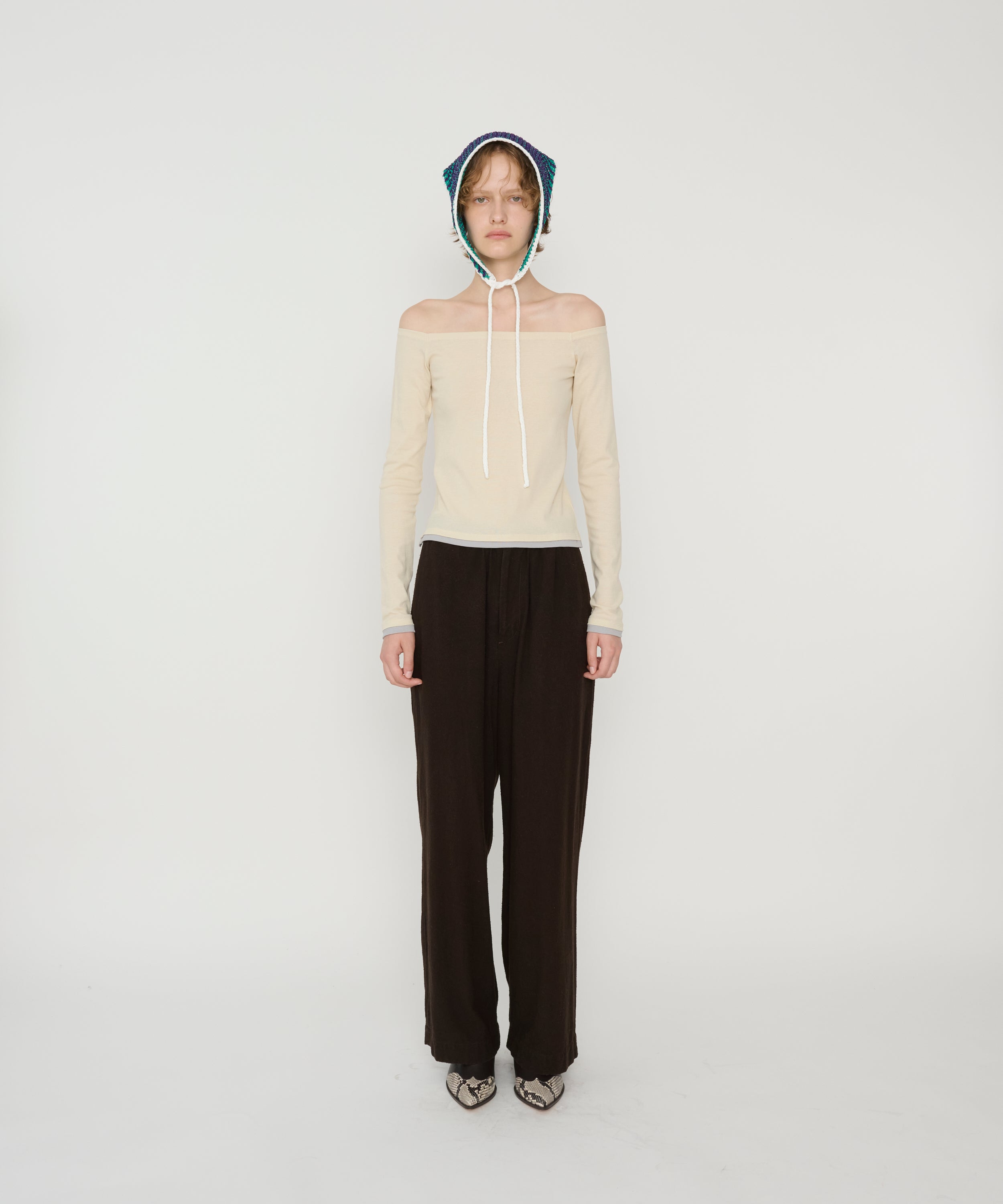 COTTON OFF SHOULDER LAYERED PULLOVER