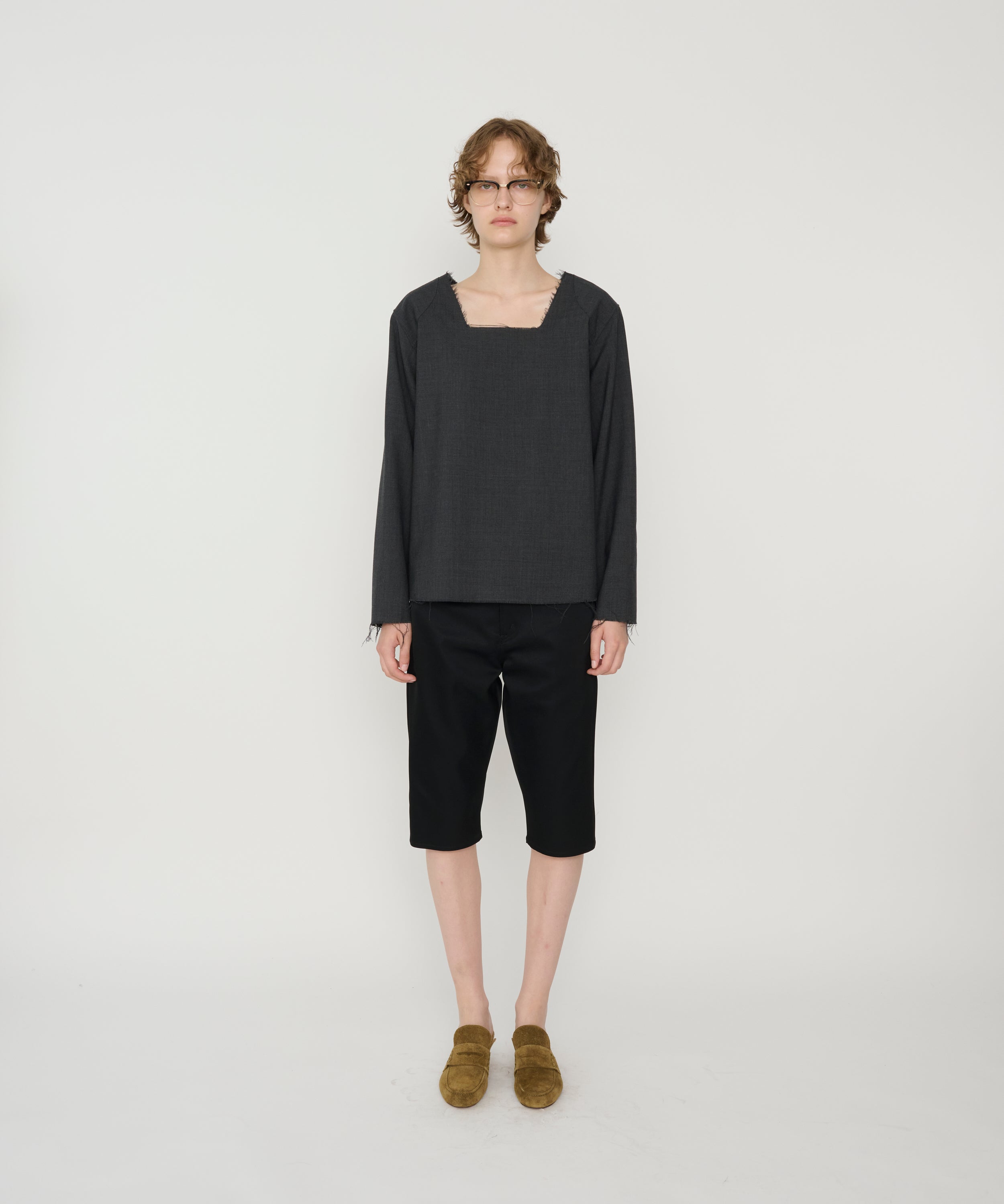 WASHABLE WOOL TROPICAL SQUARE NECK PULLOVER